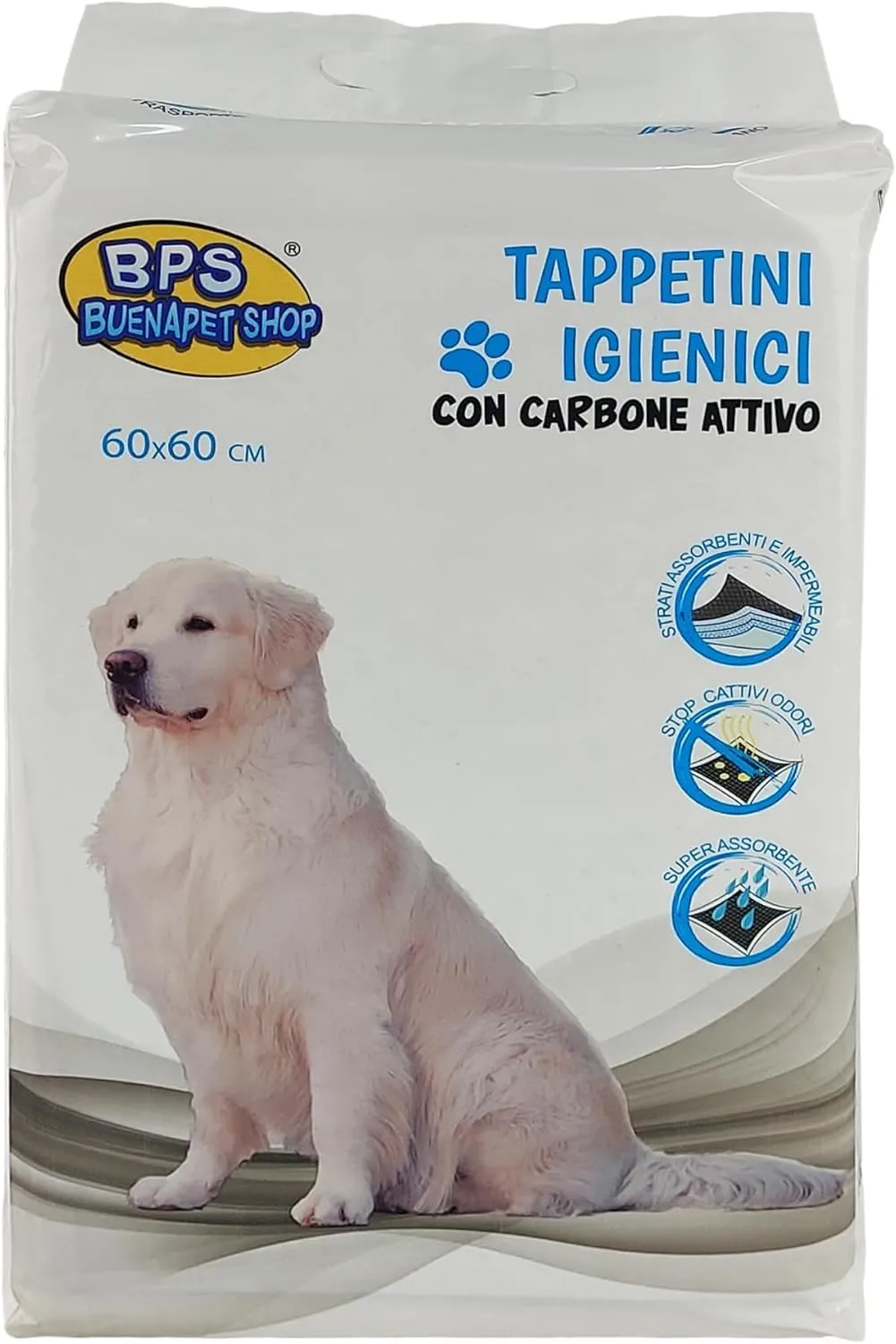 BPS Buena Pet Shop Tappetino Igienico Assorbente per Cani con Carboni Attivi 60x60cm 200 Pezzi - immagine 4