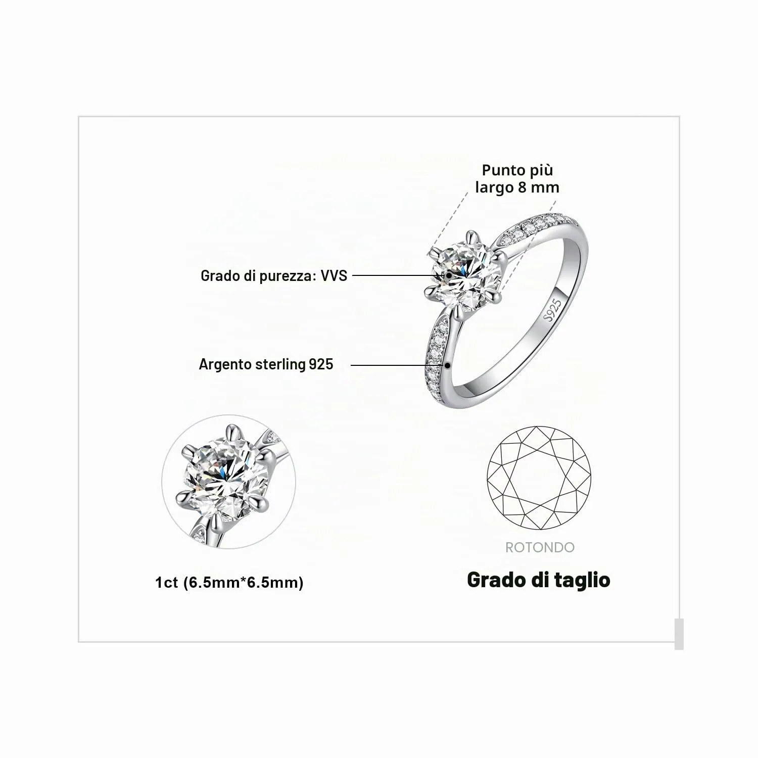 JewelryPalace Classico Anello Solitario Donna Argento 925 con Cubica Zirconia 1ct e Pietre Laterali, Taglia 14.5 - immagine 2