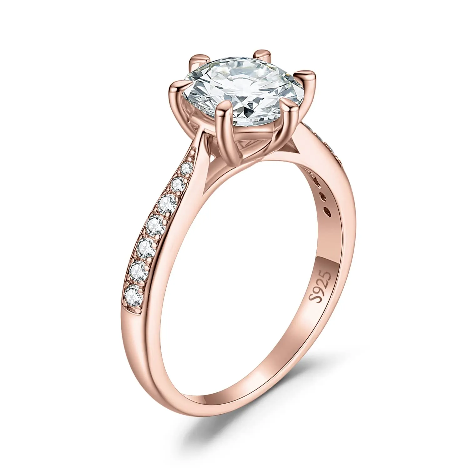 JewelryPalace Anello Solitario Donna Argento 925 con Zirconia Cubica 2ct, Oro Rosa, Taglia 14.5 - immagine 6