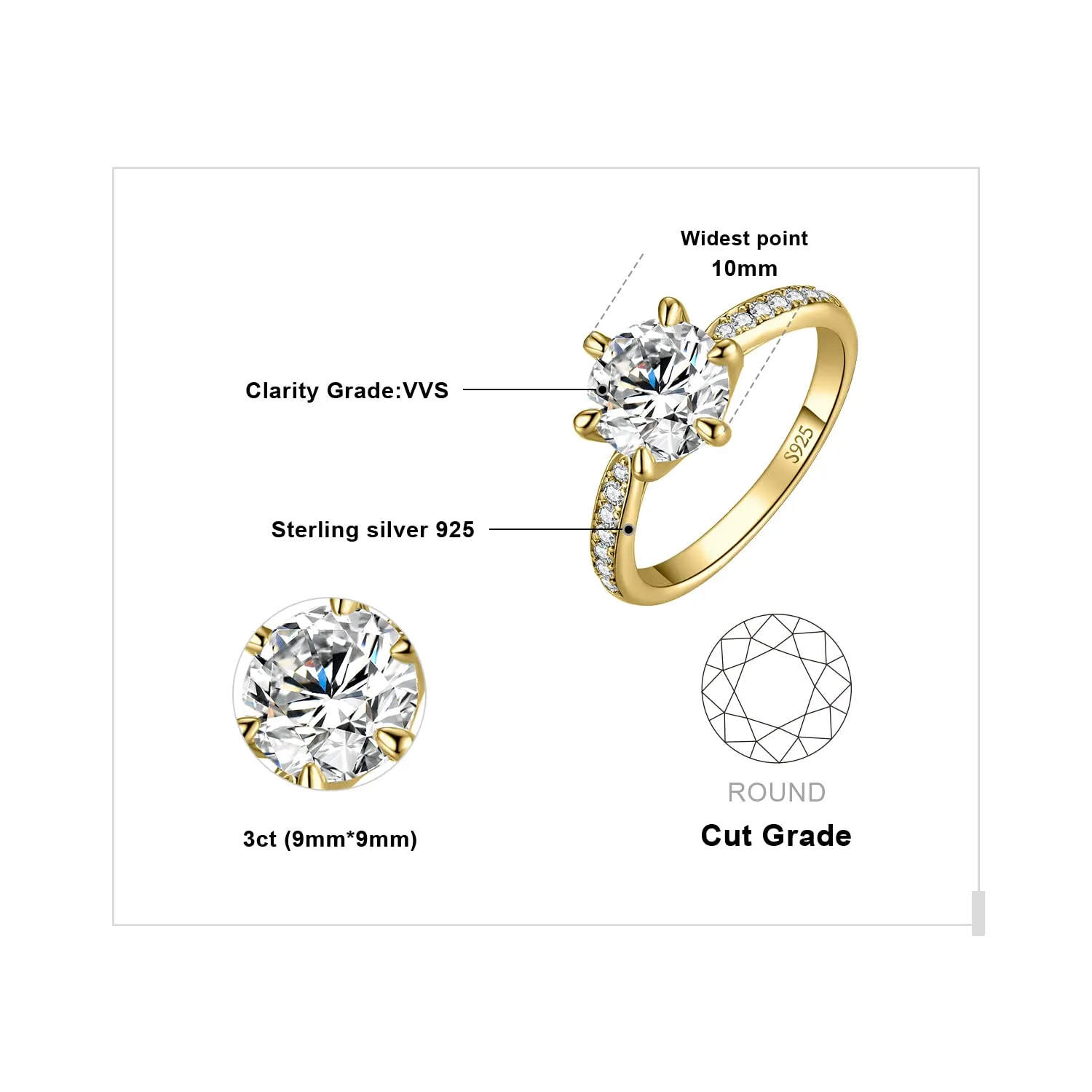 JewelryPalace Classico Anello Solitario Donna Argento 925 con Cubica Zirconia 3ct, Taglia 22 - immagine 2