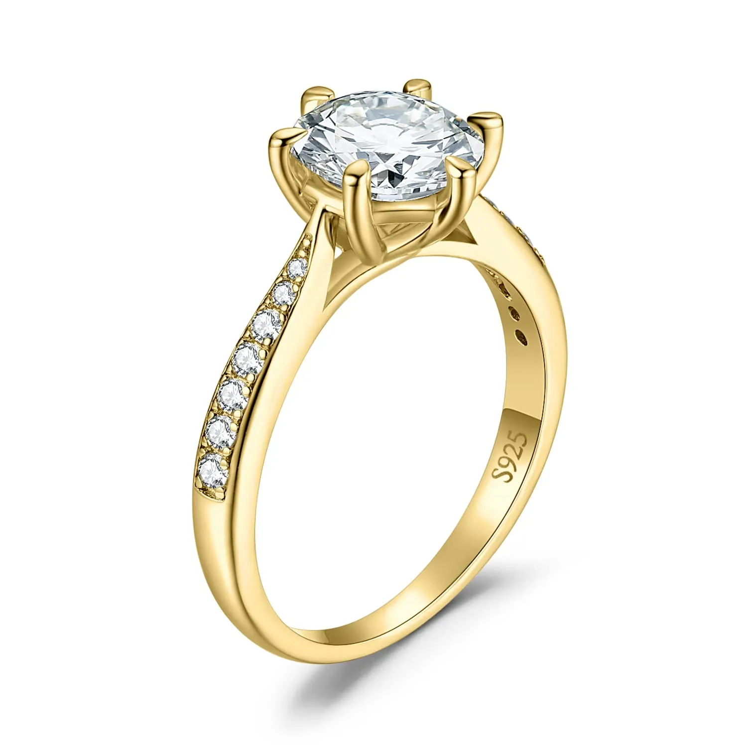 JewelryPalace Anello Solitario Donna in Argento 925 con Zirconia Cubica 2ct e Pietre Laterali, Oro, Taglia 10.5 - immagine 6