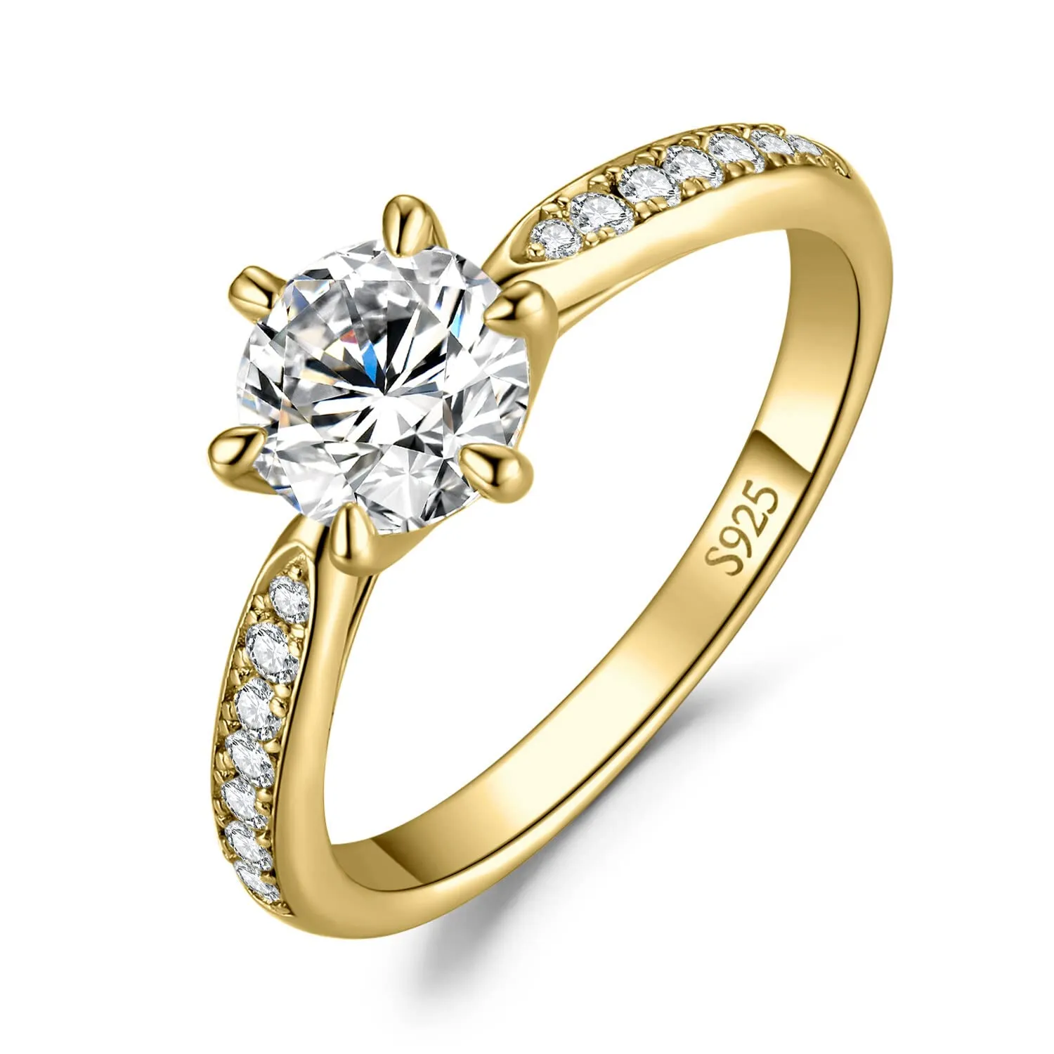 JewelryPalace Classico Anello Solitario Donna Argento 925 con Cubica Zirconia 1ct e Pietre Laterali, Oro, Taglia 7 - immagine 1