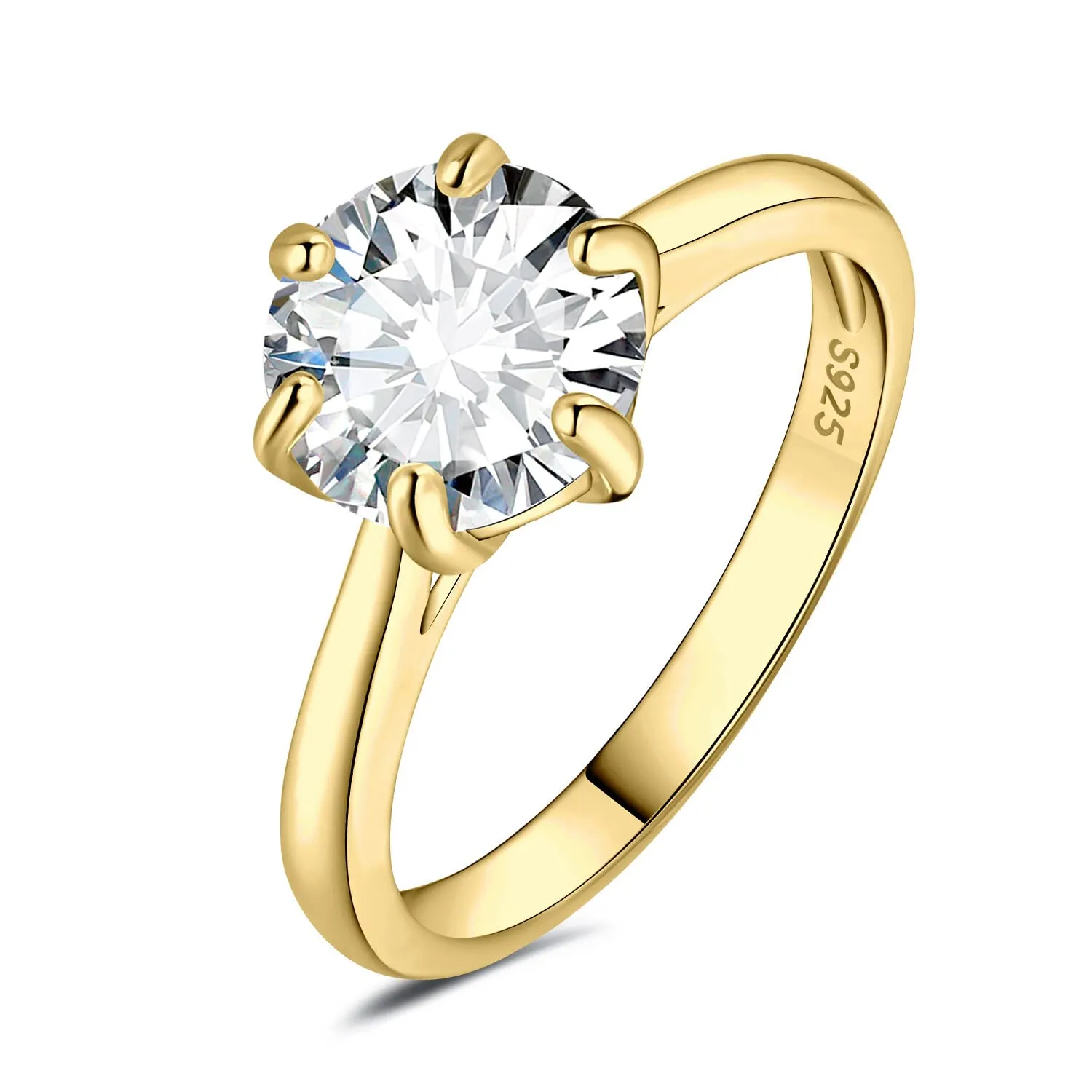 JewelryPalace Classico Anello Solitario Donna Argento 925 con Cubica Zirconia 3ct, Taglio Rotondo, Dorato, Taglia 11.5 - immagine 1