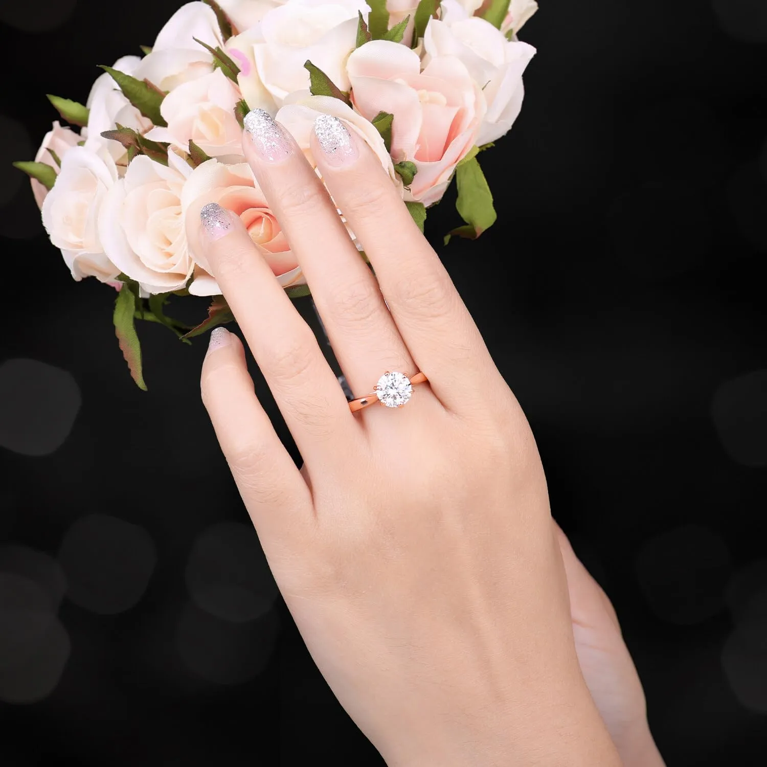 JewelryPalace Classico Anello Solitario Donna Argento 925 con Cubica Zirconia 2ct Oro Rosa, Taglia 14.5 - immagine 4