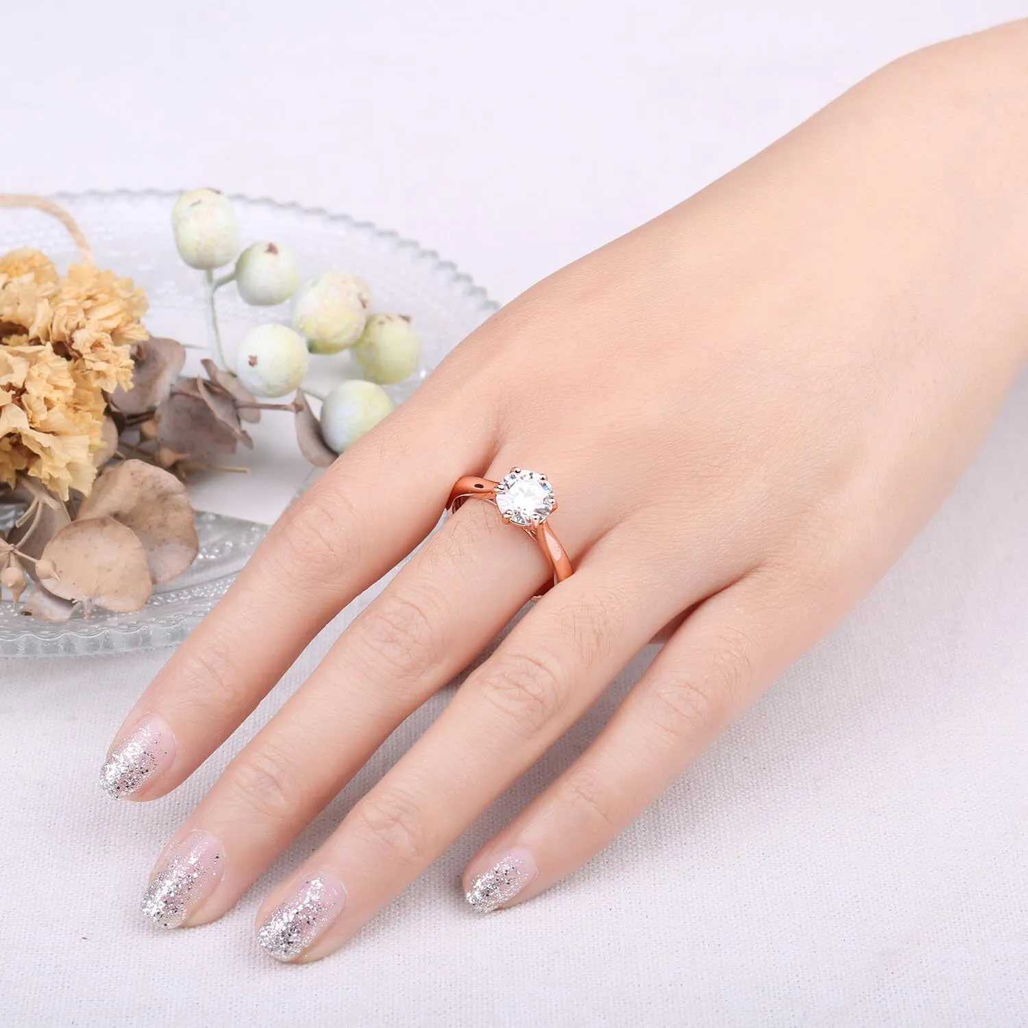 JewelryPalace Classico Anello Solitario Donna Argento 925 con Zirconia Cubica 2ct Oro Rosa, Taglia 11.5 - immagine 3