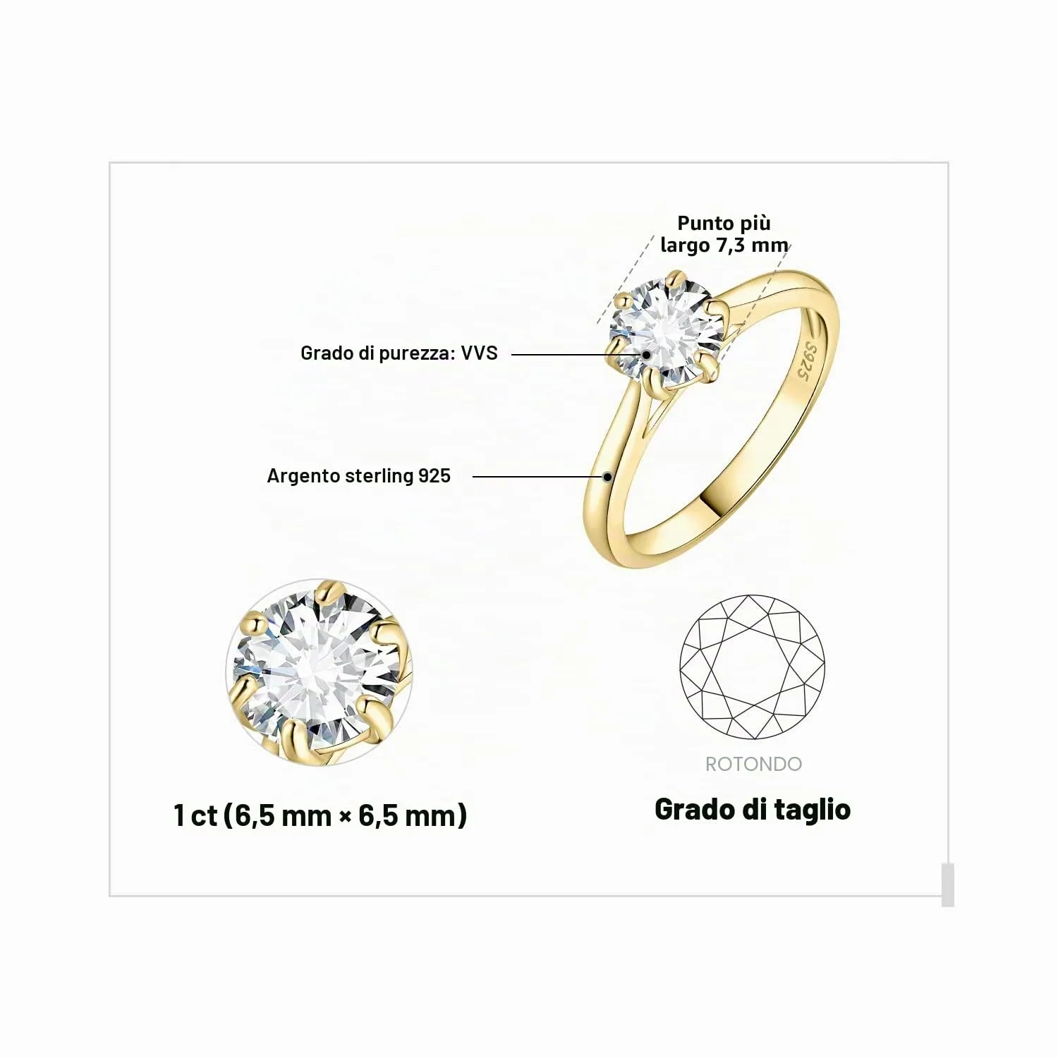 JewelryPalace Classico Anello Solitario Donna Argento 925 con Cubica Zirconia 1ct, Taglia 8 - immagine 2