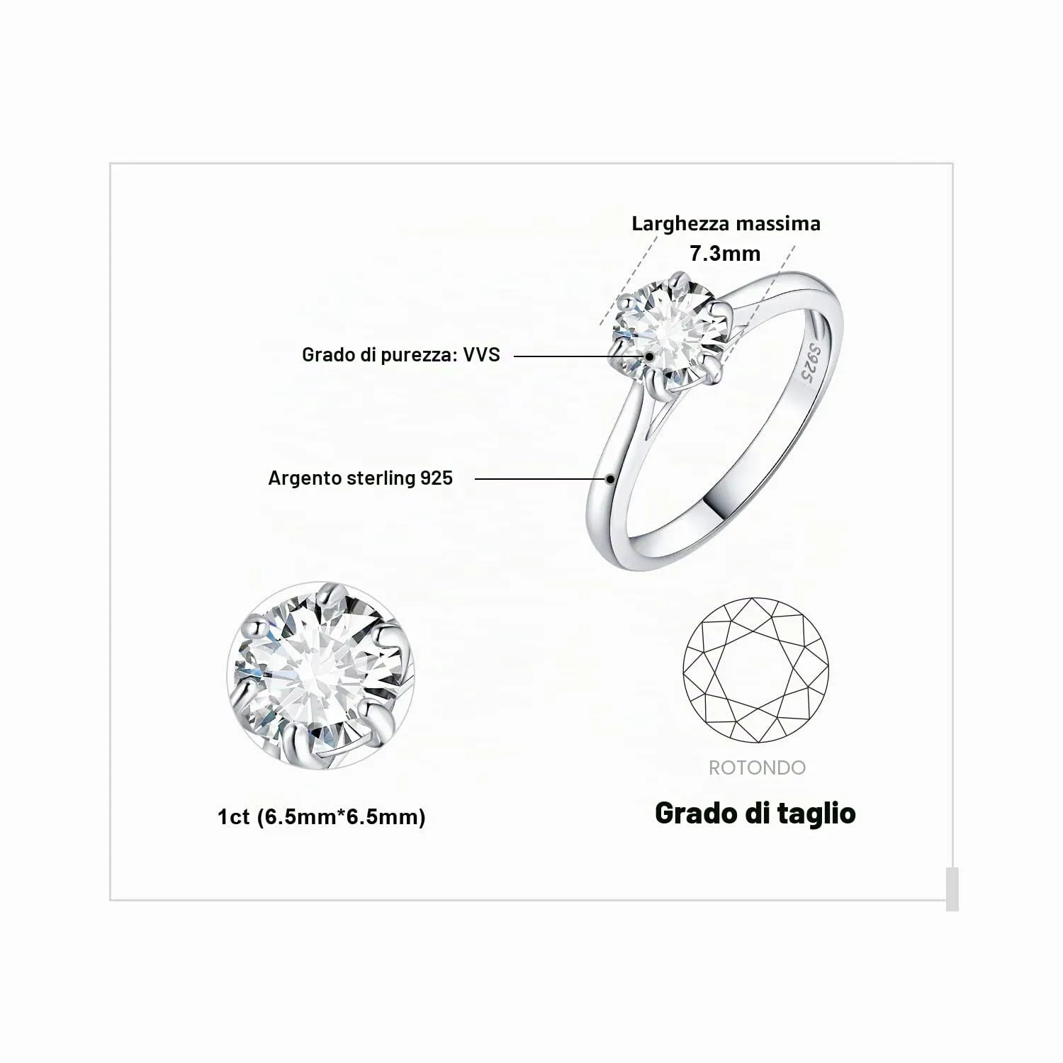 JewelryPalace Classico Anello Solitario Donna Argento 925 con Cubica Zirconia 1ct, Taglia 10.5 - immagine 2