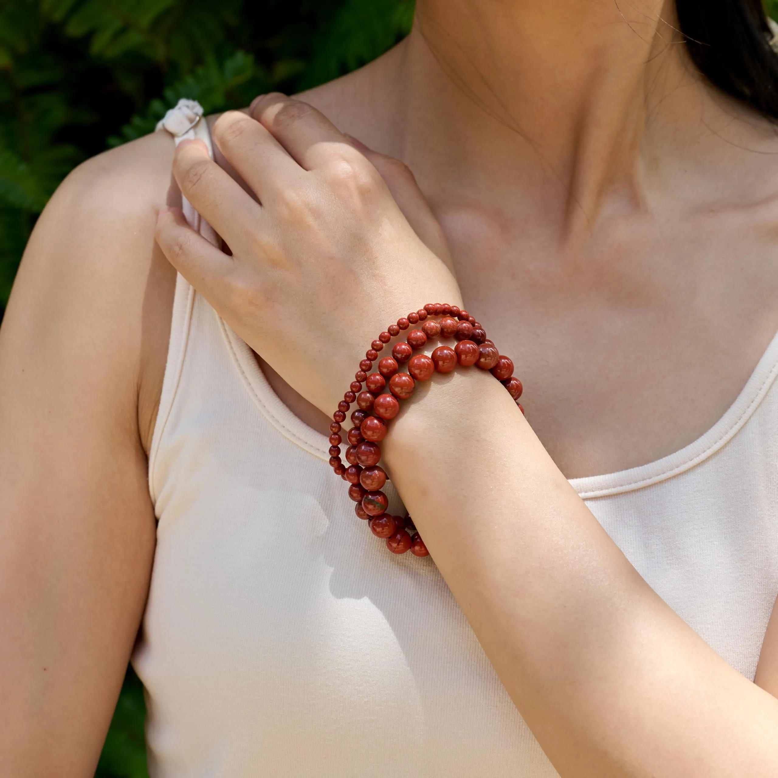 Bivei Braccialetto in Jaspe Rosso, Perline 6mm in Cristallo Naturale Elastico per Donna - immagine 3