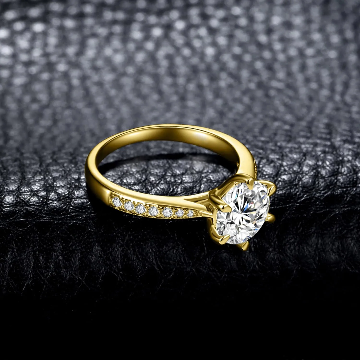 JewelryPalace Anello Solitario Donna 2ct Zirconia Cubica Placcato Oro Giallo 14K con Pietre Laterali, Misura 13 - immagine 5