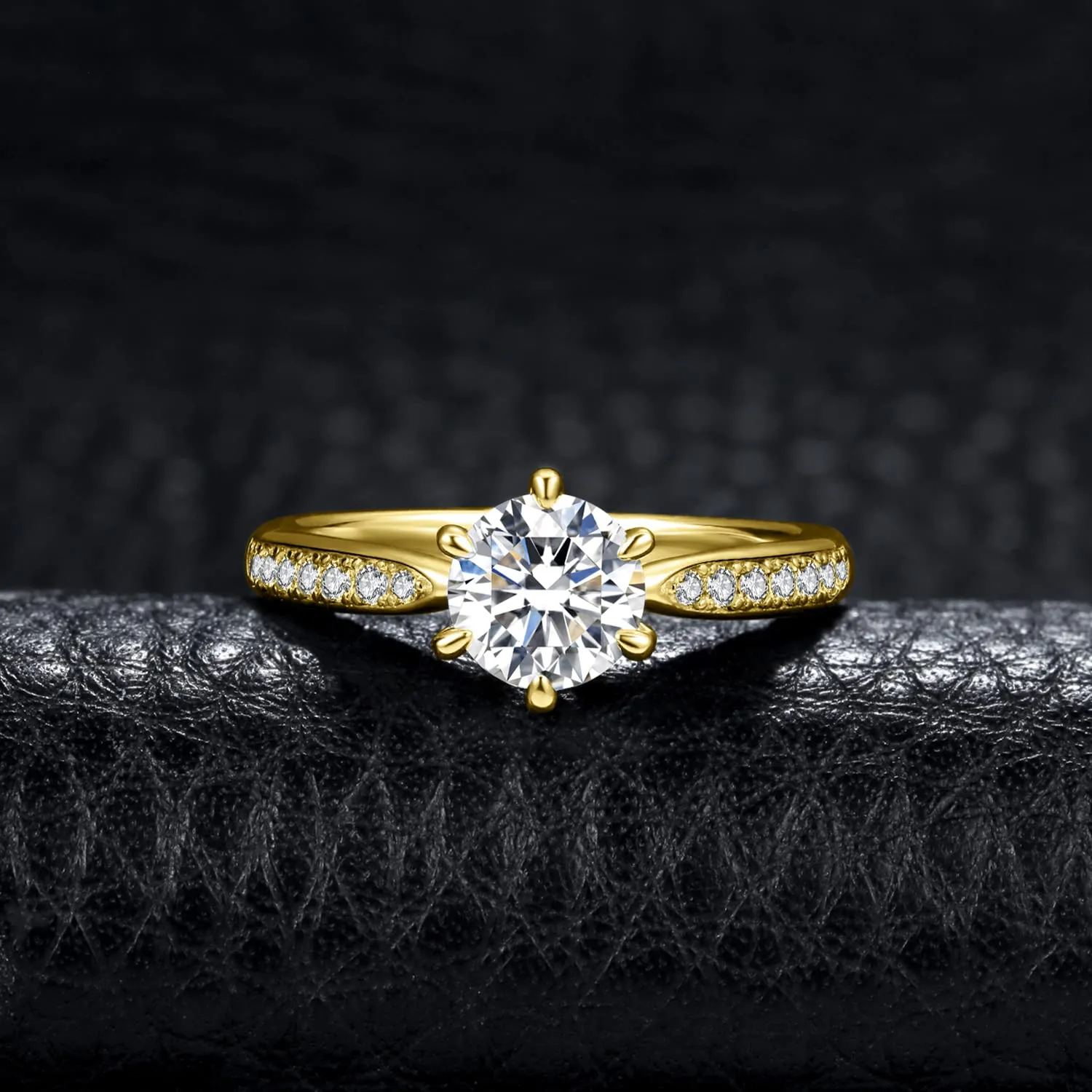 JewelryPalace Classico Anello Solitario Donna placcato oro giallo 14K con Zirconia Cubica 1ct e Pietre Laterali, Misura 18.5 - immagine 3
