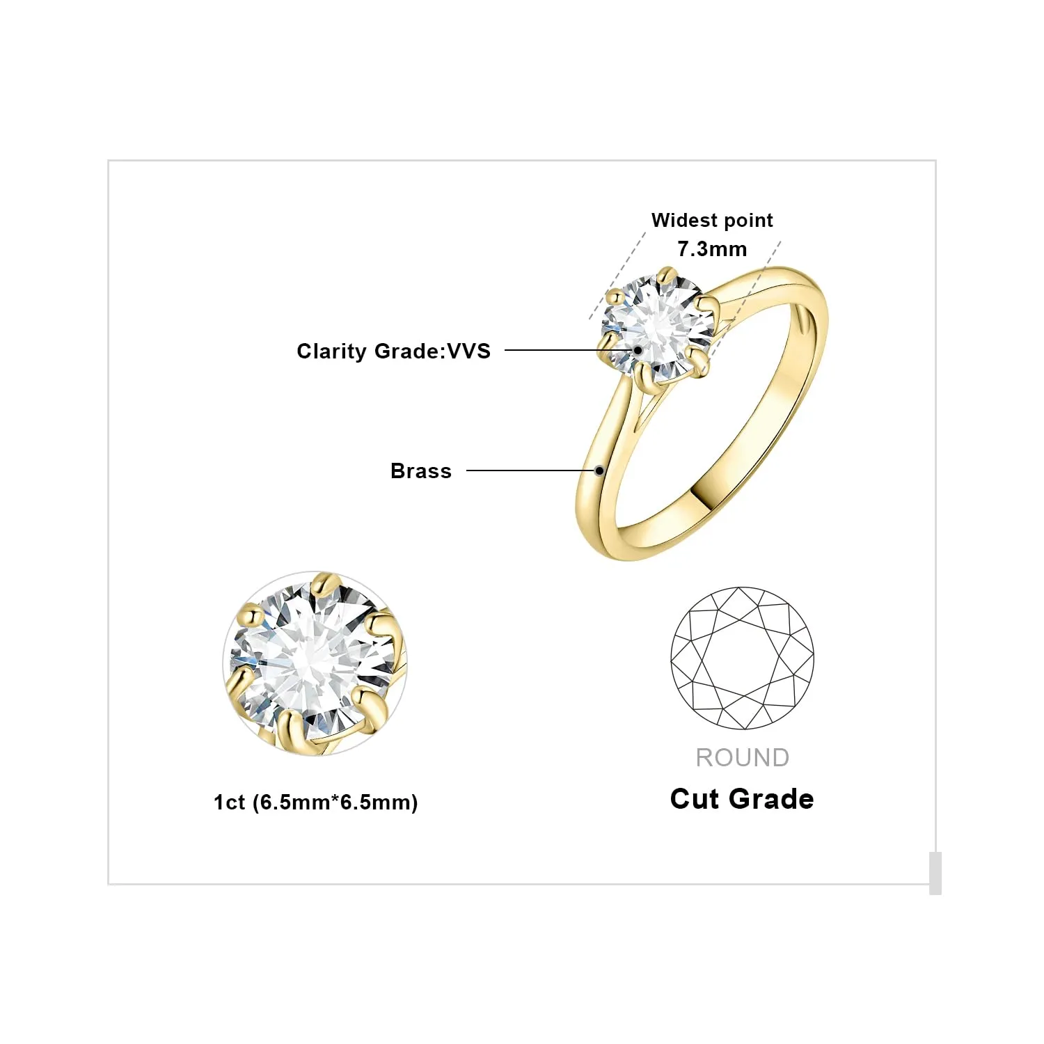 JewelryPalace Classico Anello Solitario Donna placcato oro giallo 14K con Zirconia Cubica 1ct, Misura 13 - immagine 2