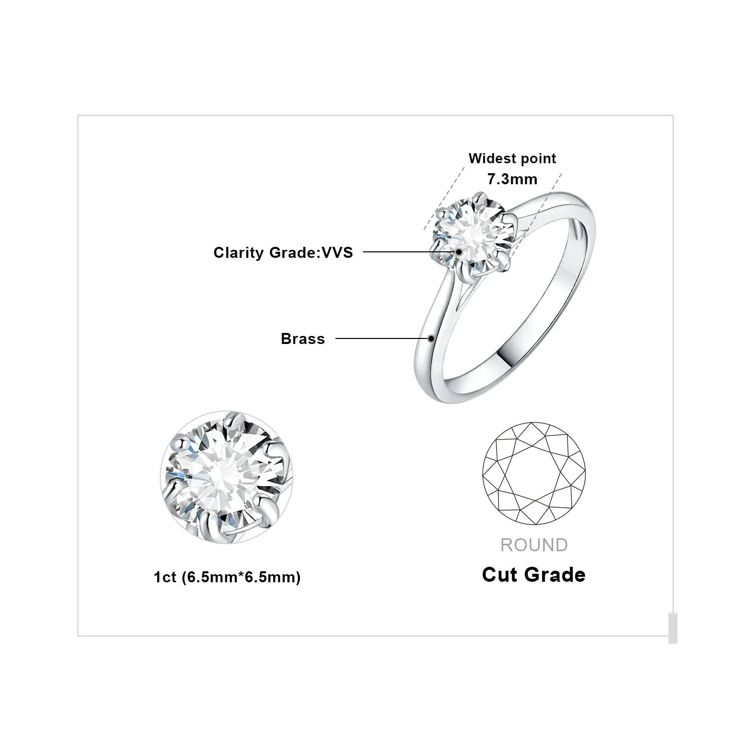 JewelryPalace Classico Anello Solitario Donna in Oro Bianco 14K con Zirconia Cubica 1ct, Misura 22 - immagine 2