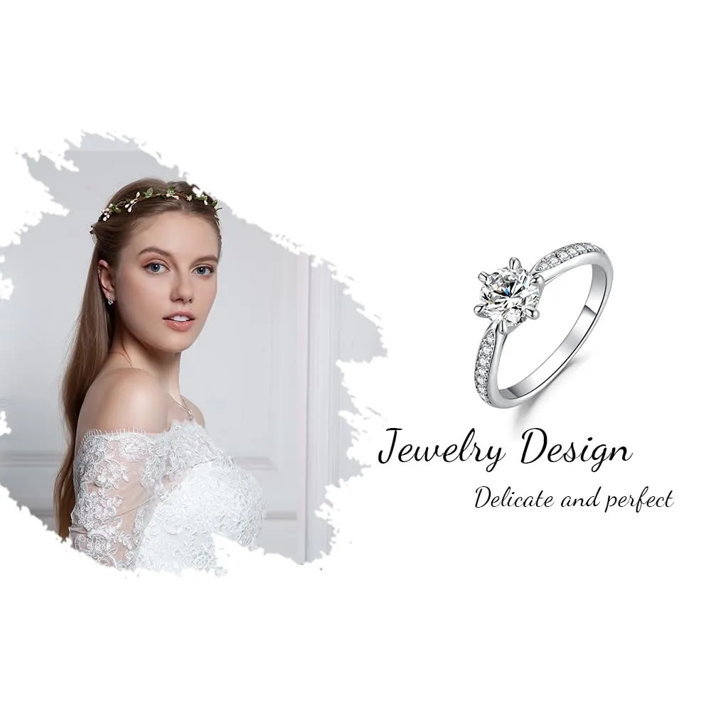JewelryPalace Classico Anello Solitario Donna 1ct Zirconia Cubica placcato oro bianco 14K con Pietre Laterali, Taglia 10.5 - immagine 6