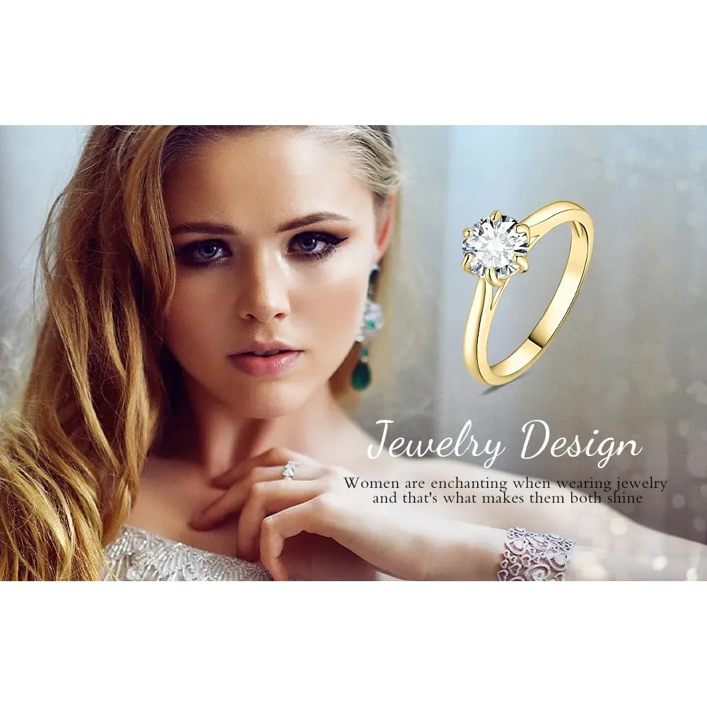 JewelryPalace Classico Anello Solitario Donna placcato oro giallo 14K con Zirconia Cubica 1ct, Misura 22 - immagine 6