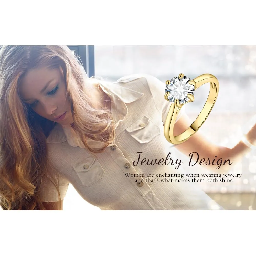 JewelryPalace Classico Anello Solitario Donna, Placcato Oro Giallo 14K con Zirconia Cubica 2ct, Taglio Rotondo, Misura 10.5 - immagine 6