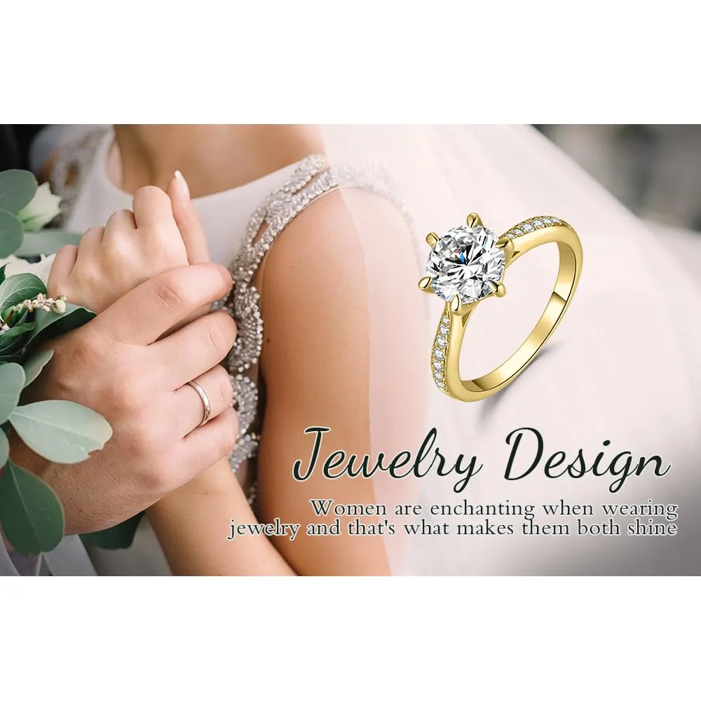 JewelryPalace Classico Anello Solitario Donna, 2ct Zirconia Cubica, Placcato Oro Giallo 14K, Misura 18.5 - immagine 6
