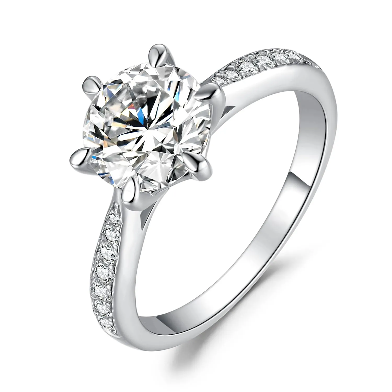 JewelryPalace Classico Anello Solitario Donna in Oro Bianco 14K con Zirconia Cubica 2ct e Pietre Laterali, Misura 7 - immagine 1