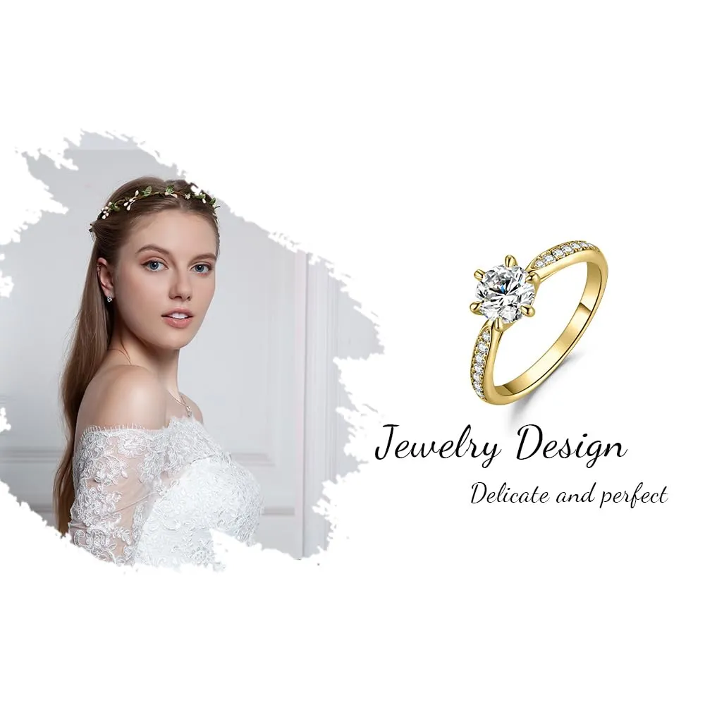JewelryPalace Classico Anello Solitario Donna, 1ct Zirconia Cubica, Placcato Oro Giallo 14K, Misura 21 - immagine 6