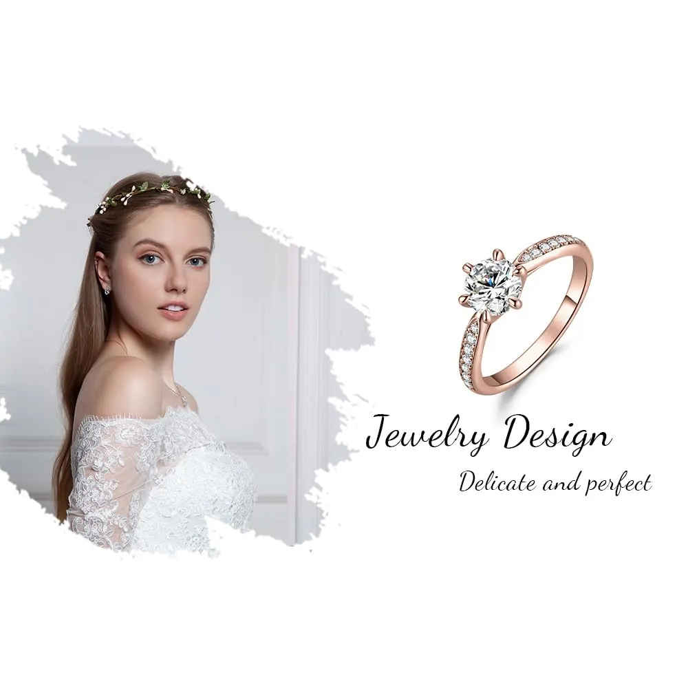 JewelryPalace Classico Anello Solitario Donna 1ct Placcato Oro Rosa 14K con Zirconia Cubica e Pietre Laterali, Misura 11.5 - immagine 6