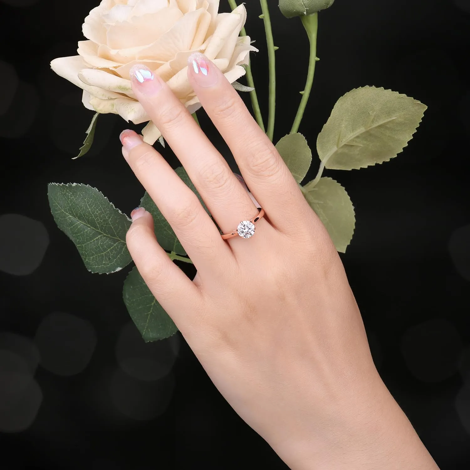 JewelryPalace Classico Anello Solitario Donna placcato oro rosa 14K con Zirconia Cubica 1ct, Misura 14.5 - immagine 5