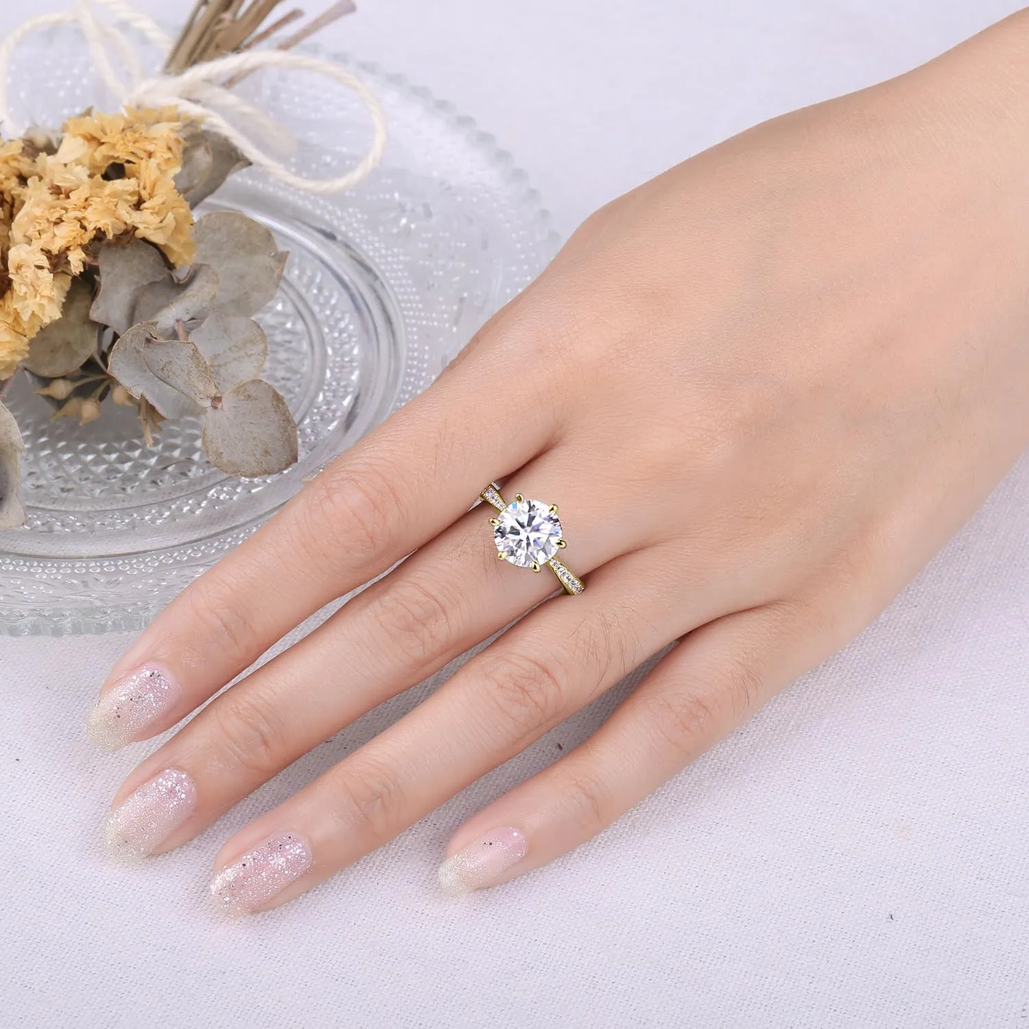 JewelryPalace Classico Anello Solitario Donna 3ct Zirconia Cubica Placcato Oro Giallo 14K, Misura 14.5 - immagine 4