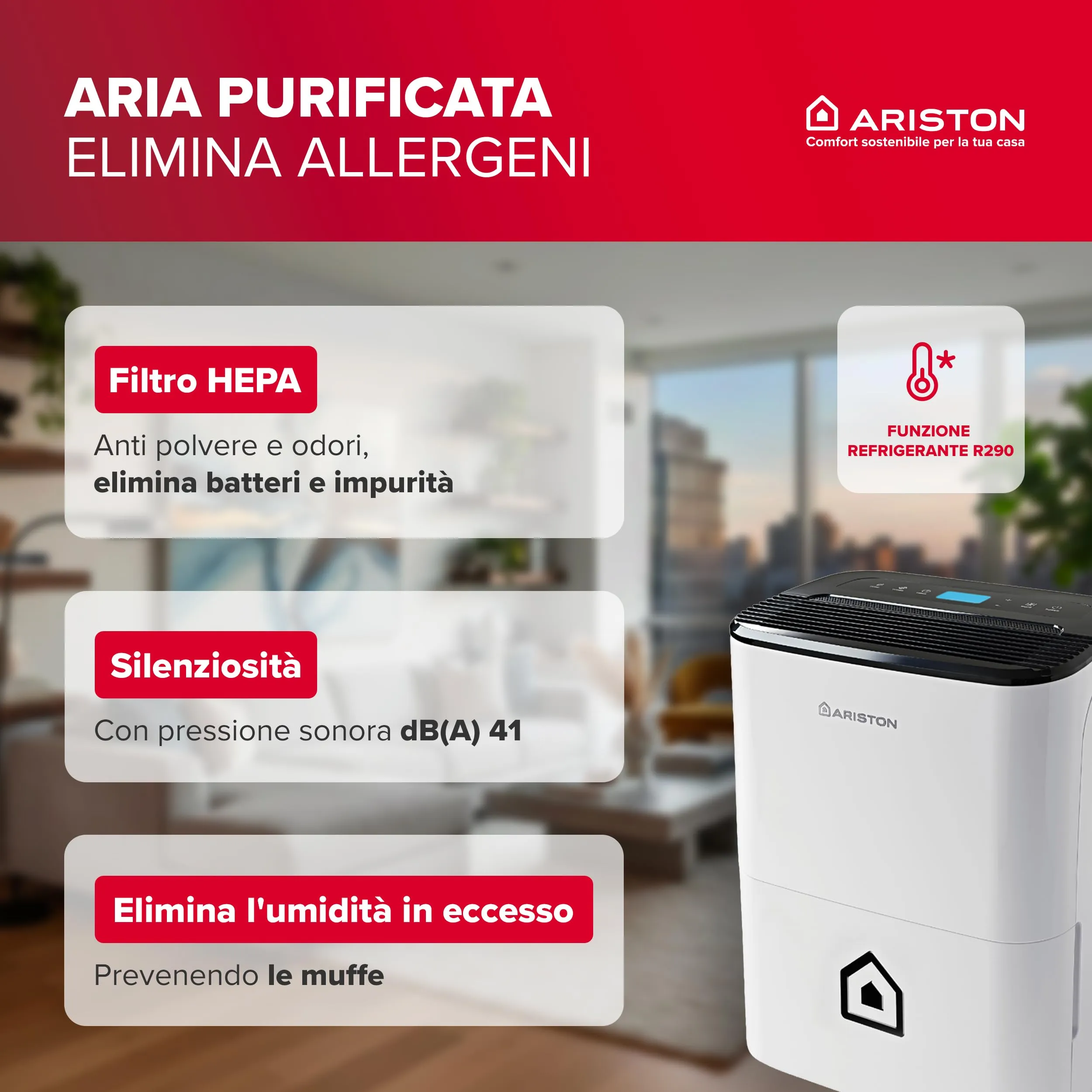 Ariston Deos 21NET Deumidificatore Portatile 21L per Ambienti fino a 50㎡ - immagine 3