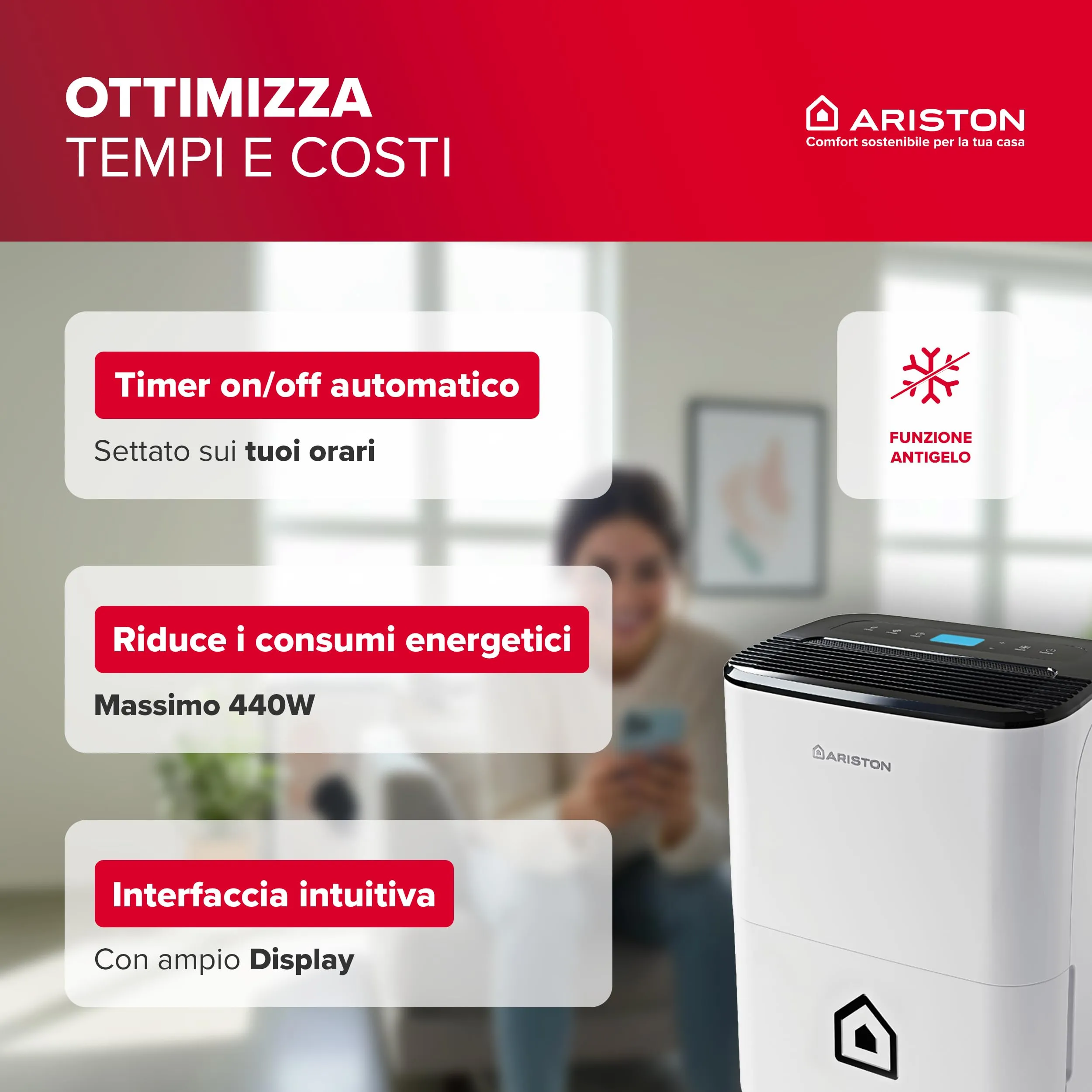 Ariston Deos 21NET Deumidificatore Portatile 21L per Ambienti fino a 50㎡ - immagine 4