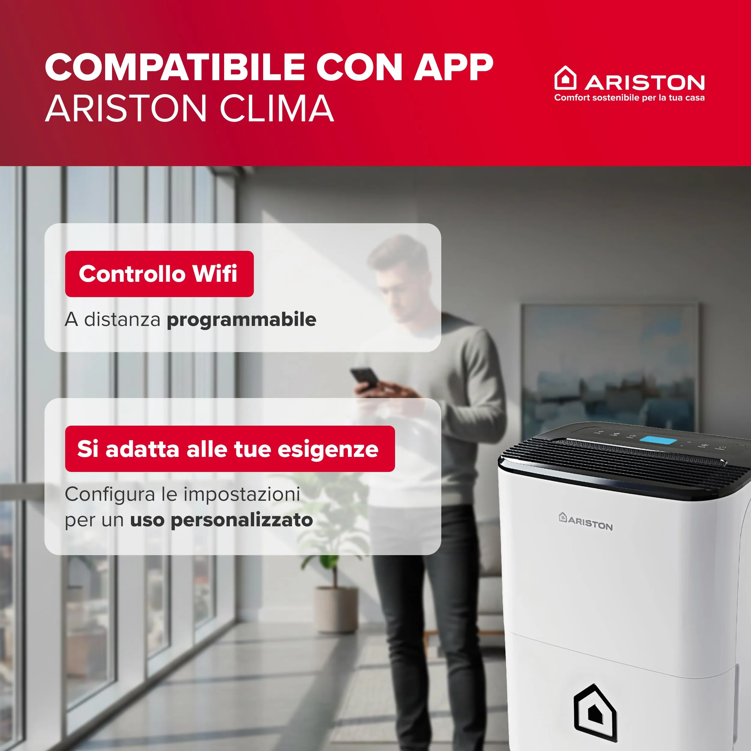 Ariston Deos 21NET Deumidificatore Portatile 21L per Ambienti fino a 50㎡ - immagine 5