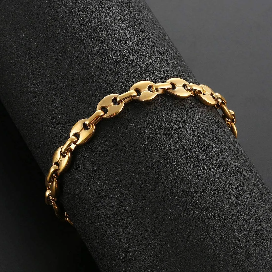 AFSTALR Set Collana e Bracciale in Acciaio Inossidabile Maglia Chicco di Caffè, Oro, 9mm, 51cm, SET-cafe-or-51-9mm - immagine 6