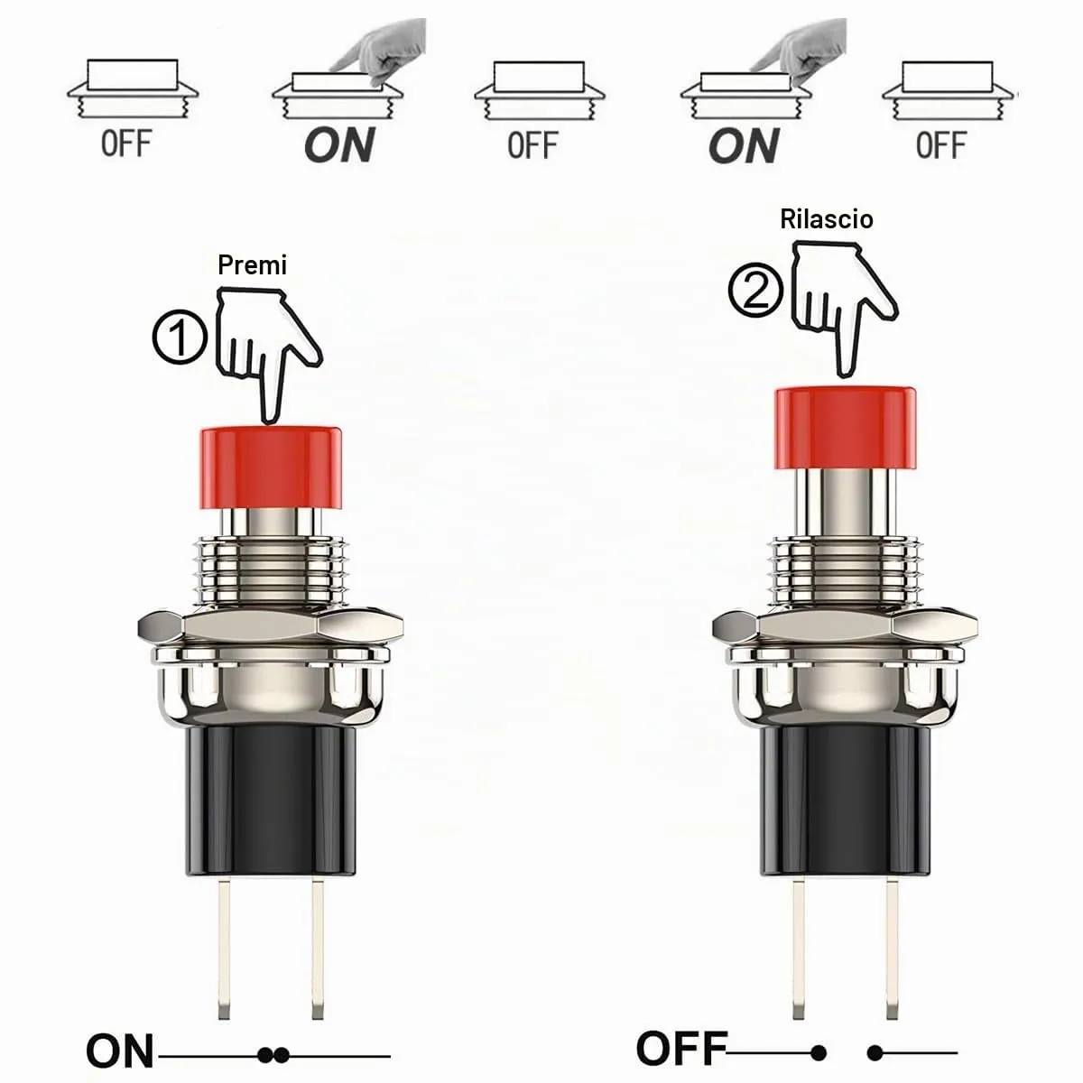 Gebildet 24pezzi 7mm Mini Pulsante Momentaneo SPST 2Pin 3V-230V 1A per Modellismo Ferroviario Hobby - immagine 3