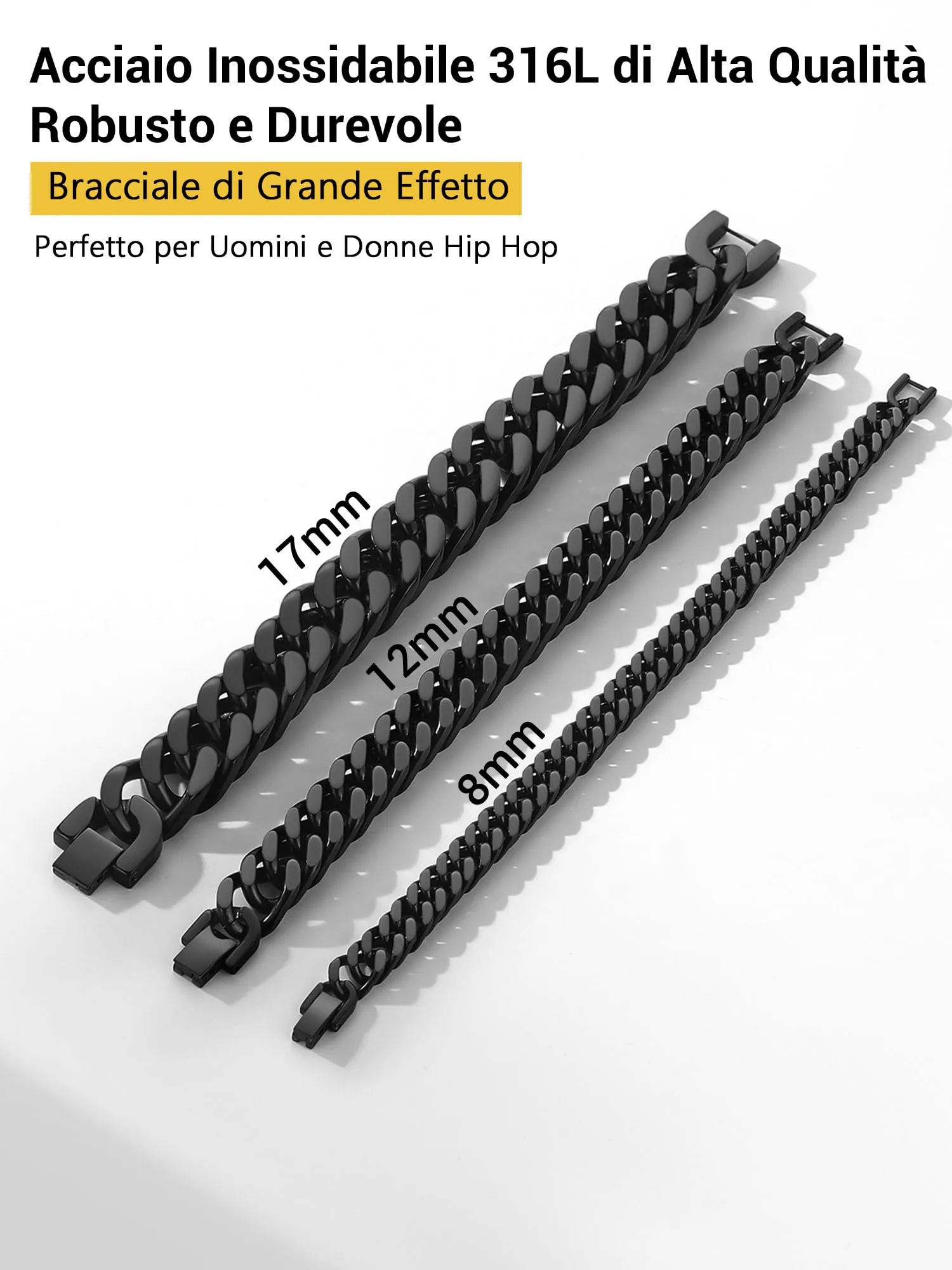 PROSTEEL Neutro Braccialetto Catena Cubana Ritorta Nero 8mm - immagine 8