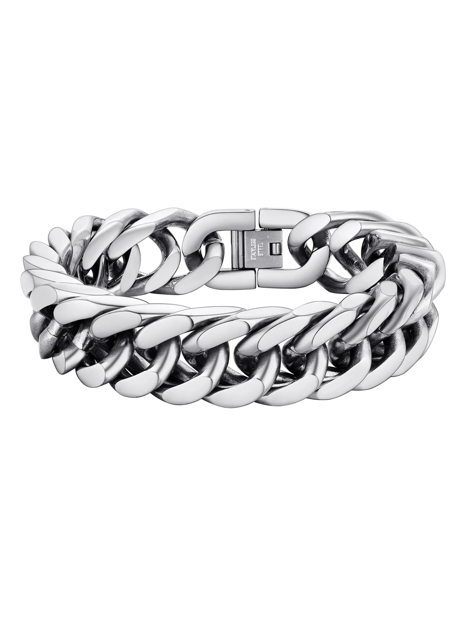 PROSTEEL Bracciale Catena Cubana in Acciaio Inossidabile, Argento, 23 cm x 17 mm - immagine 1