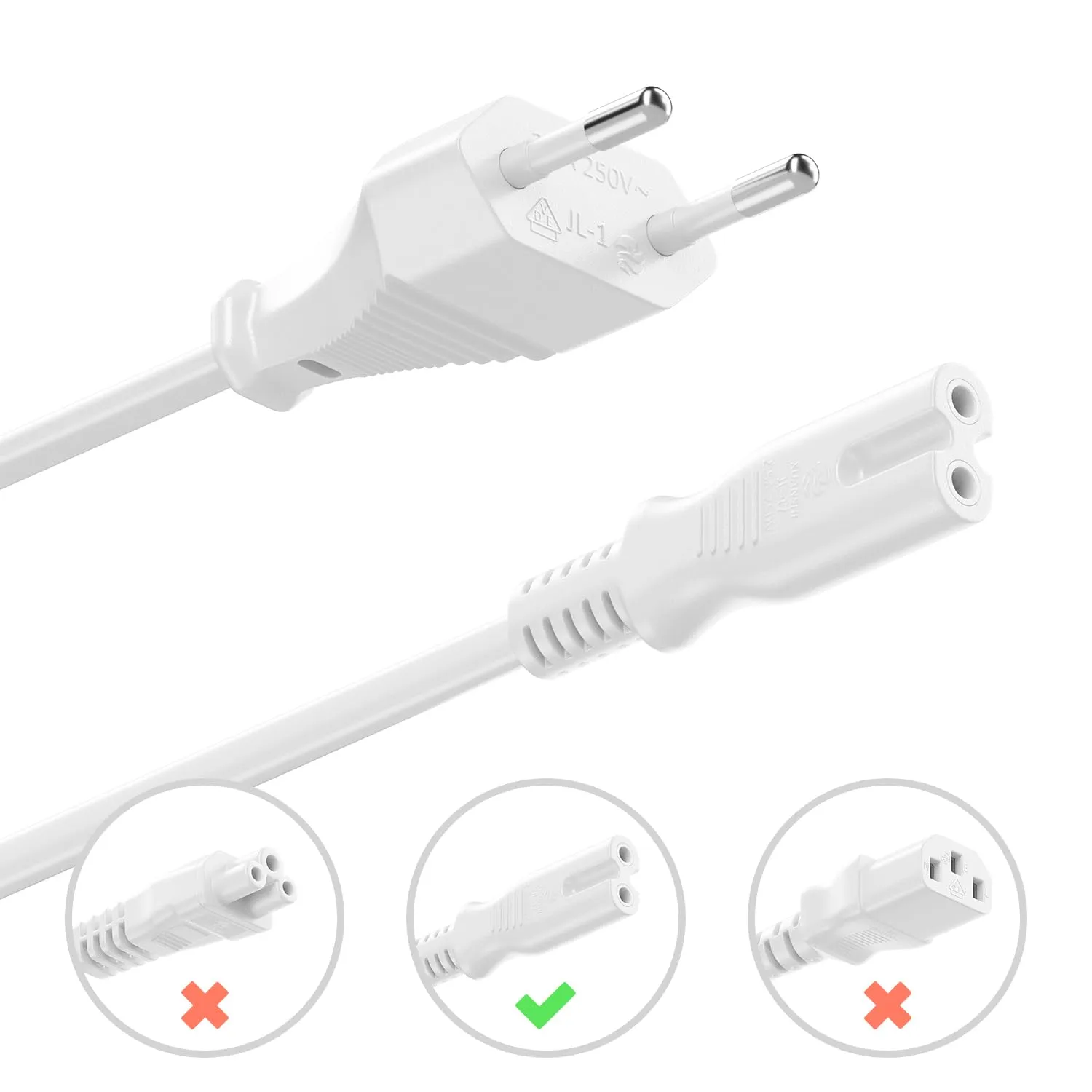deleyCON Cavo di Alimentazione Europlug a Presa C7, 1m, Bianco - immagine 3
