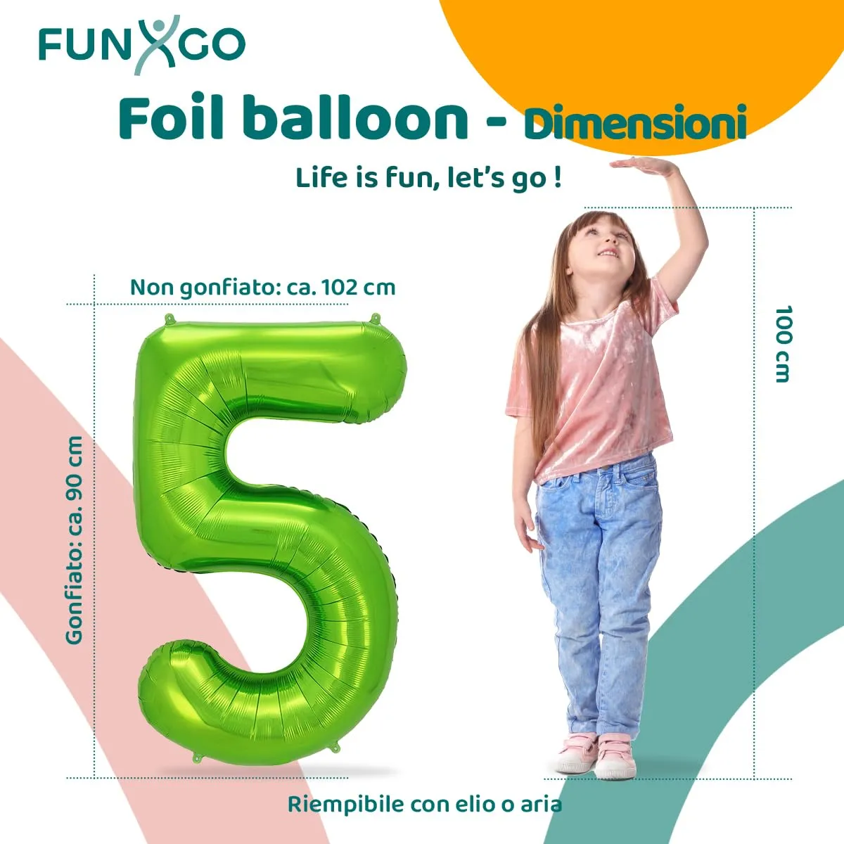 FUNXGO Palloncino Numero 5 Verde - immagine 2