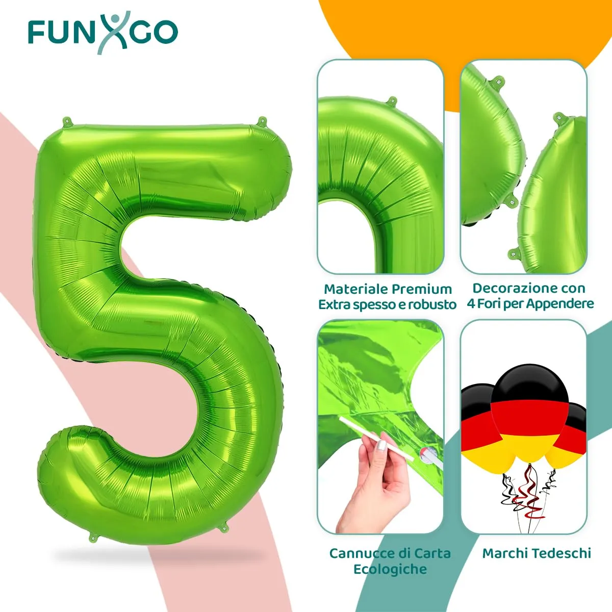 FUNXGO Palloncino Numero 5 Verde - immagine 3