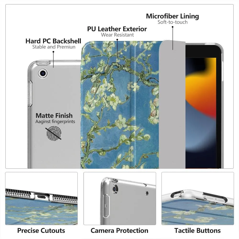 MoKo Cover for iPad 9th/8th/7th Gen 10.2 inch (2019-2021), Fiori di Mandorlo - immagine 4