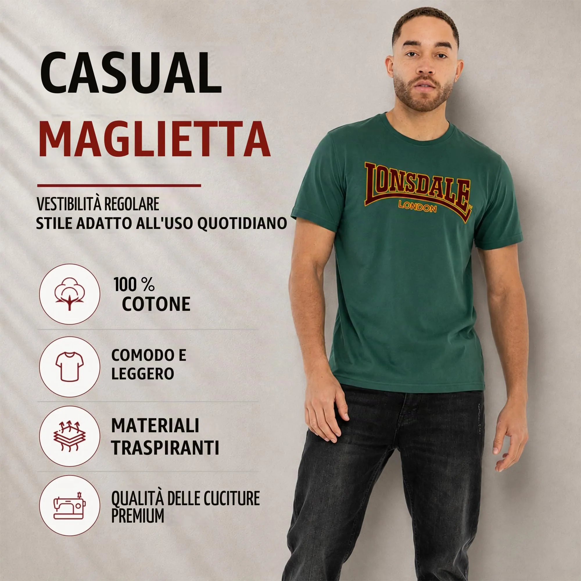 Lonsdale London Classic Mens T-Shirt Tank Top - Bottlegreen, Large - immagine 7