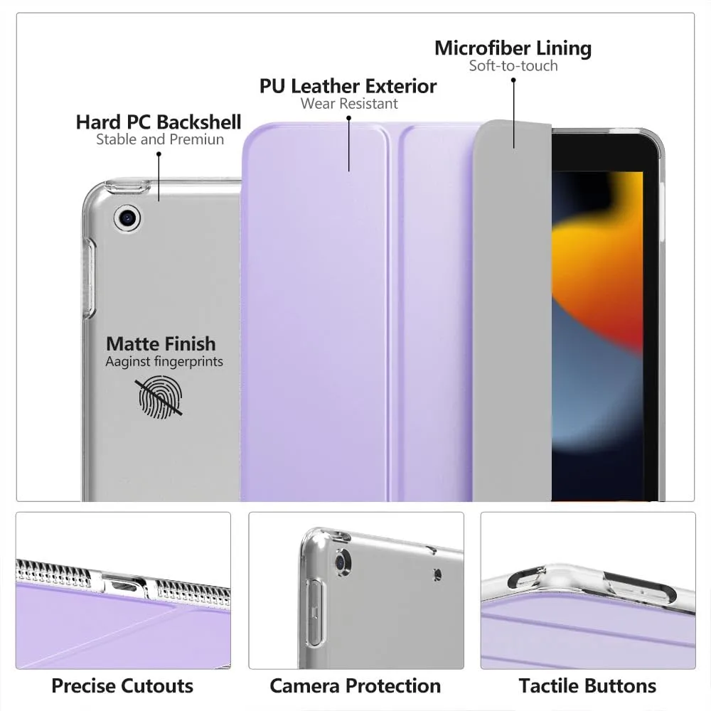 MoKo Custodia per iPad 10.2 (9a/8a/7a generazione 2019-2021), Sottile con Supporto e Protezione Posteriore Traslucida, Lilla Primaverile - immagine 4
