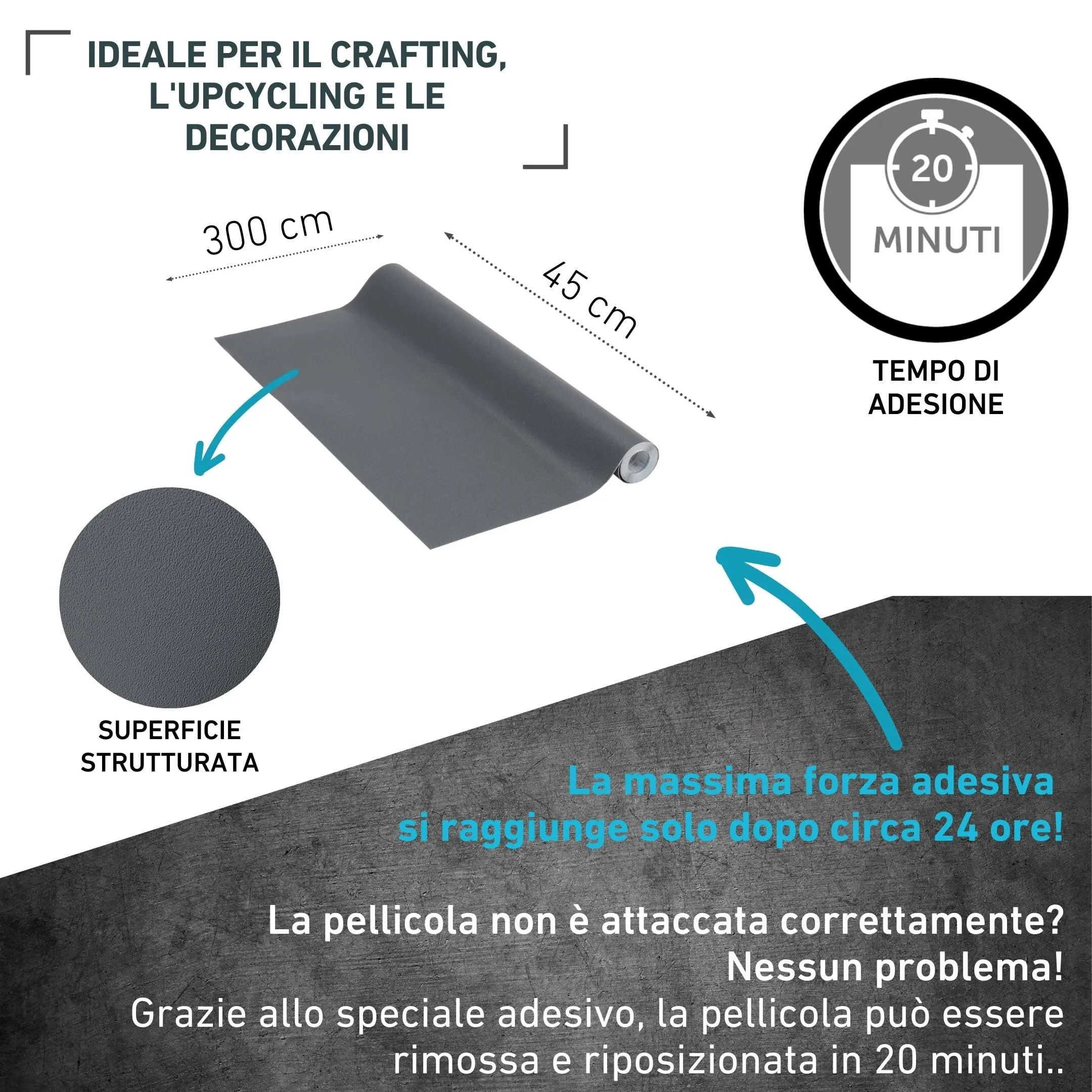 Venilia Pellicola Adesiva, Antracite Grigio Scuro, 45cm x 3m, Spessore 160μ, PVC senza ftalati - immagine 2