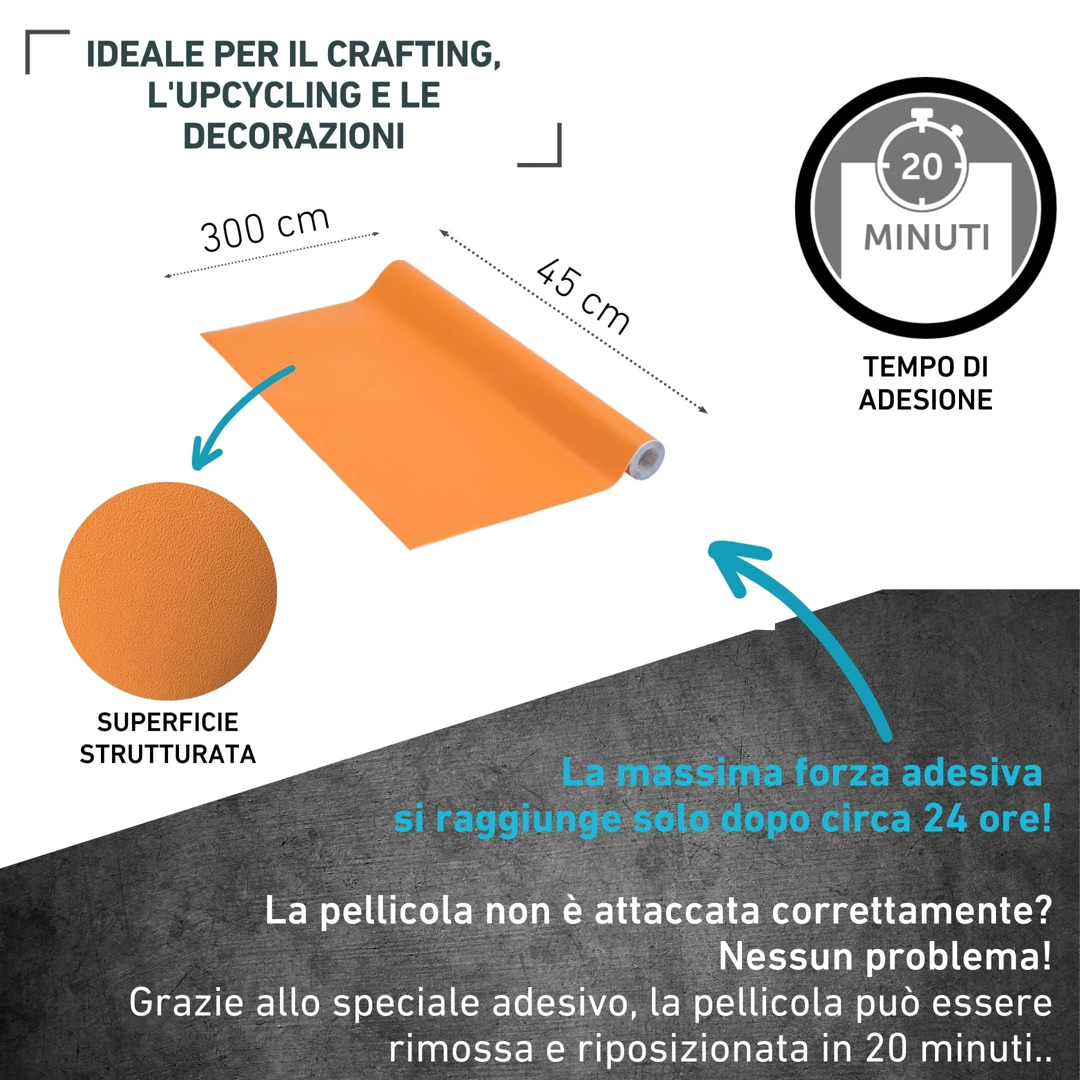 Venilia Pellicola Adesiva, Arancione Albicocca, 45cm x 3m, Spessore 160μ, PVC senza ftalati - immagine 2