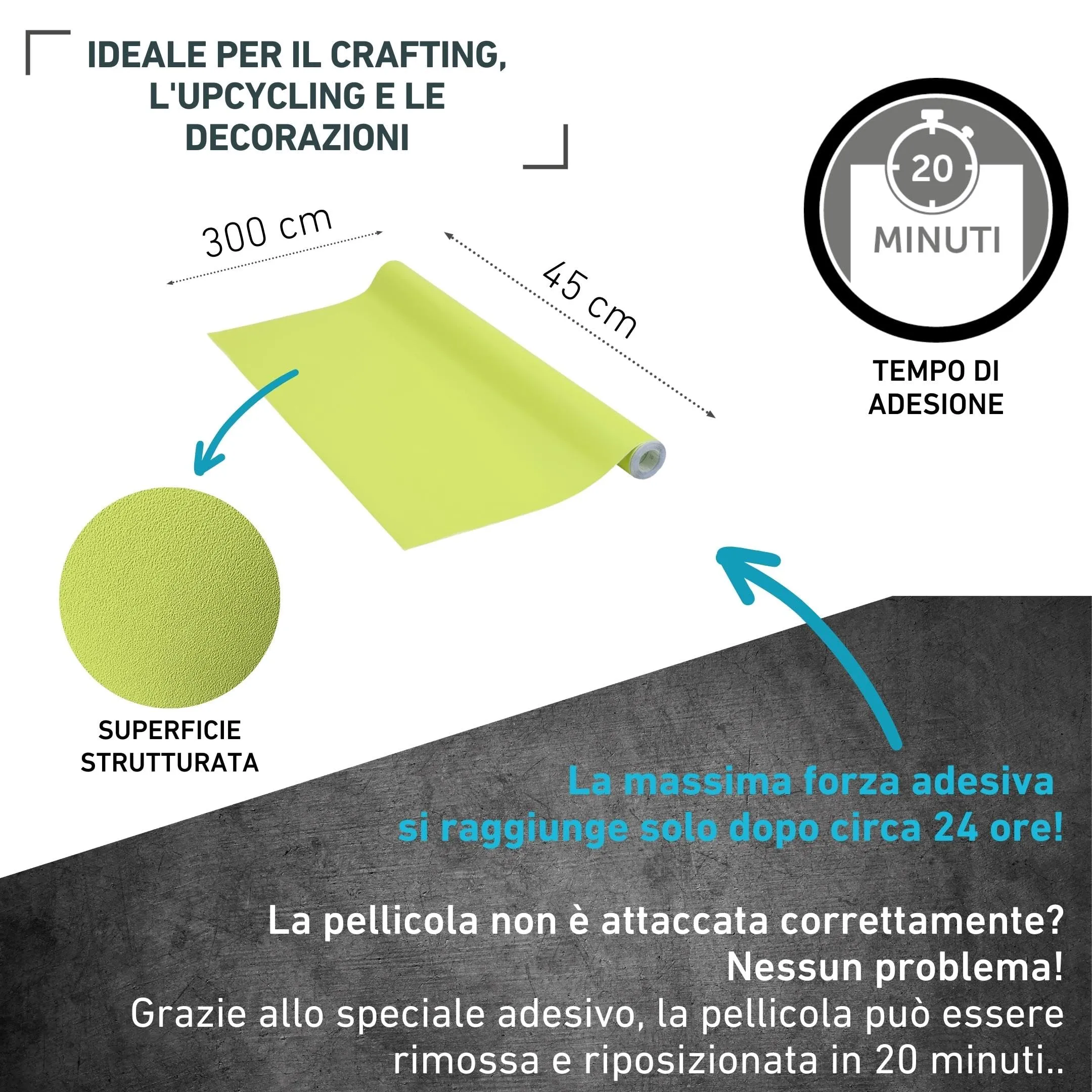 Venilia Pellicola Adesiva Verde Anice, 45cm x 3m, 160μ, PVC senza ftalati - immagine 2
