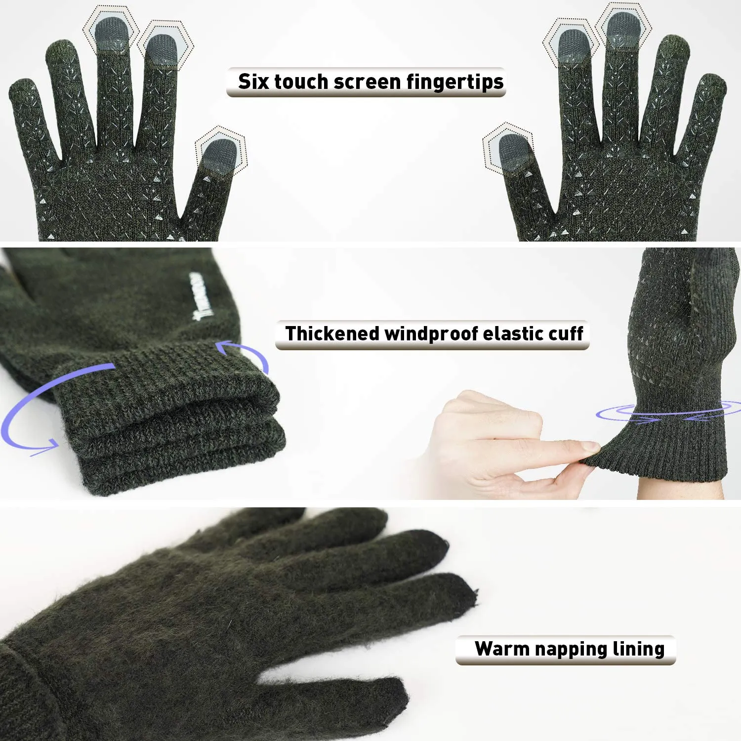 TRENDOUX Winter Touch Screen Gloves, Midnight Green, L - immagine 3