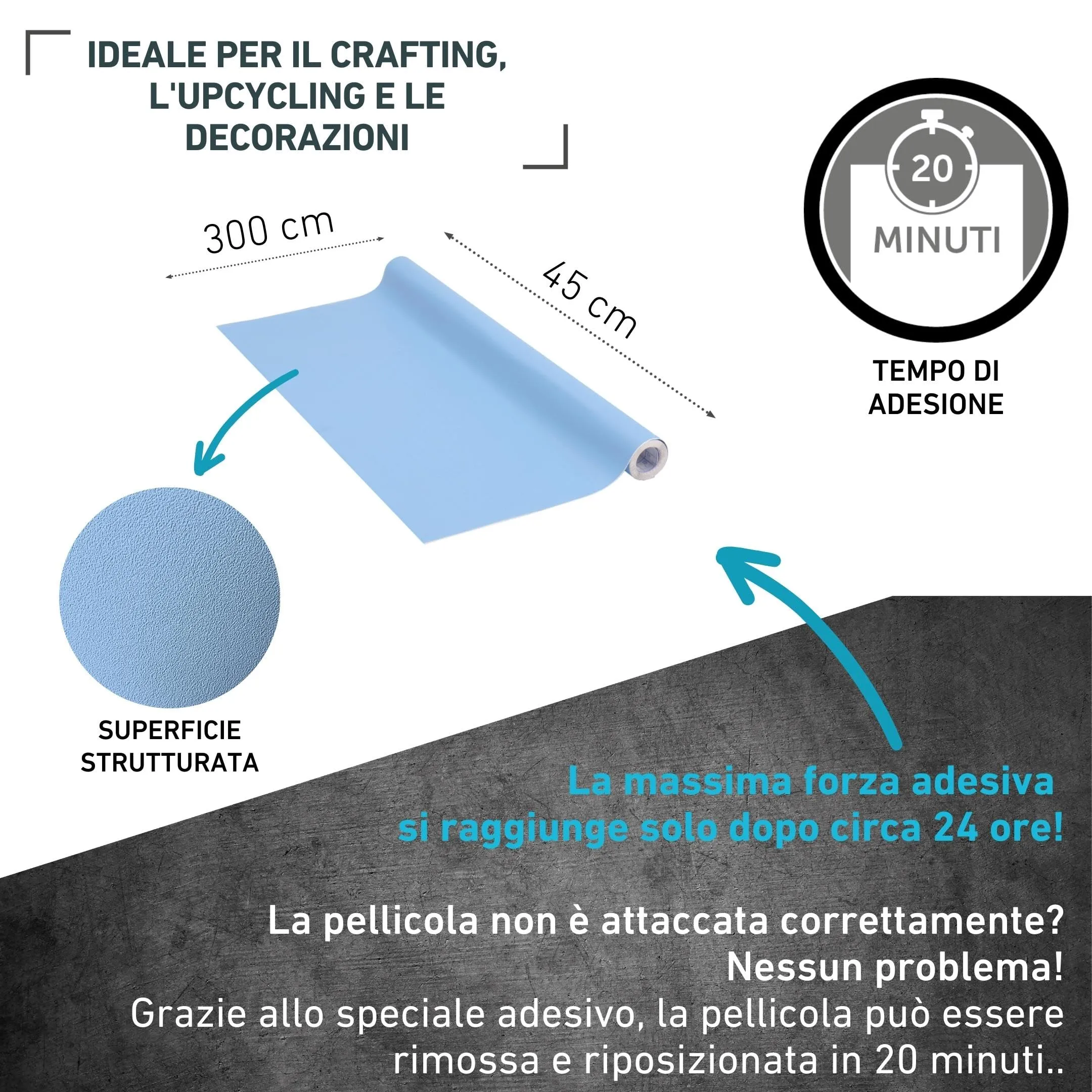 Venilia Pellicola Adesiva Blu Caraibico, 45cm x 3m, Spessore 160μ, PVC senza ftalati - immagine 2