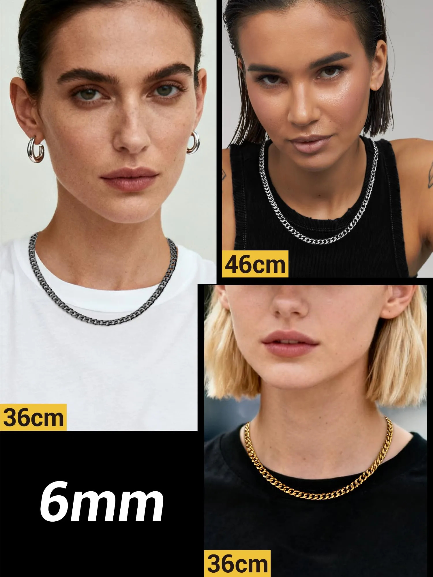 PROSTEEL Collana Uomo a Catena Cubana, Acciaio Inossidabile, 6 mm, 50 cm, Nero - immagine 3