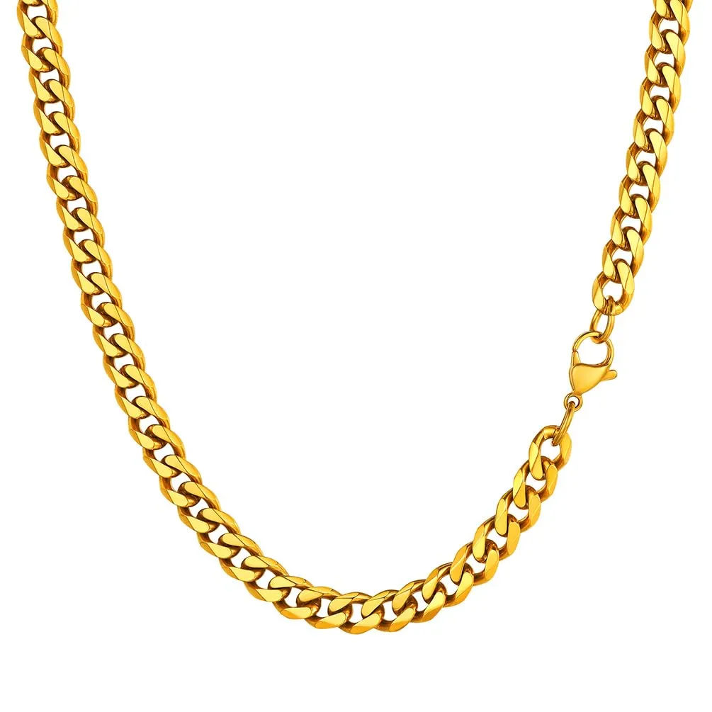 PROSTEEL Collana a Catena Barbazzale Cubana, 6 mm, 60 cm, Acciaio Inox Placcato Oro 18K - immagine 1