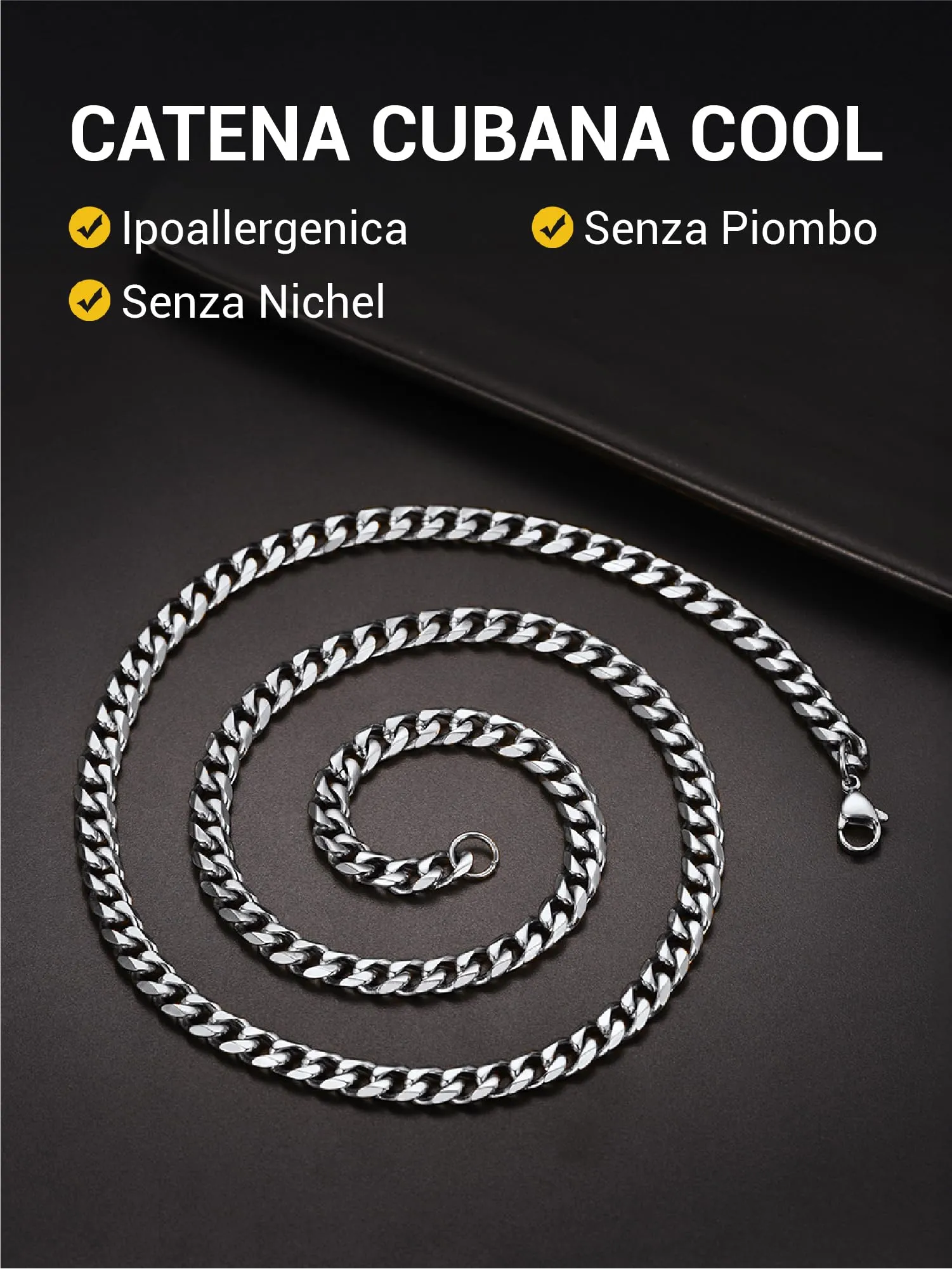 PROSTEEL Collana a Catena Cubana Uomo, Acciaio IONX, 6 mm x 50 cm, Argento - immagine 3