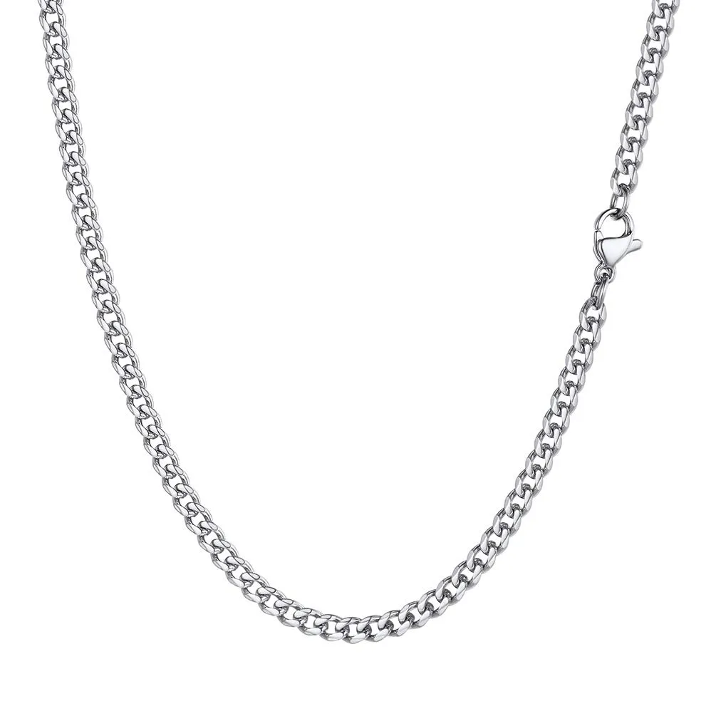 PROSTEEL Collana Uomo a Catena Cubana, Acciaio Inossidabile, 3 mm x 45 cm, Argento - immagine 1