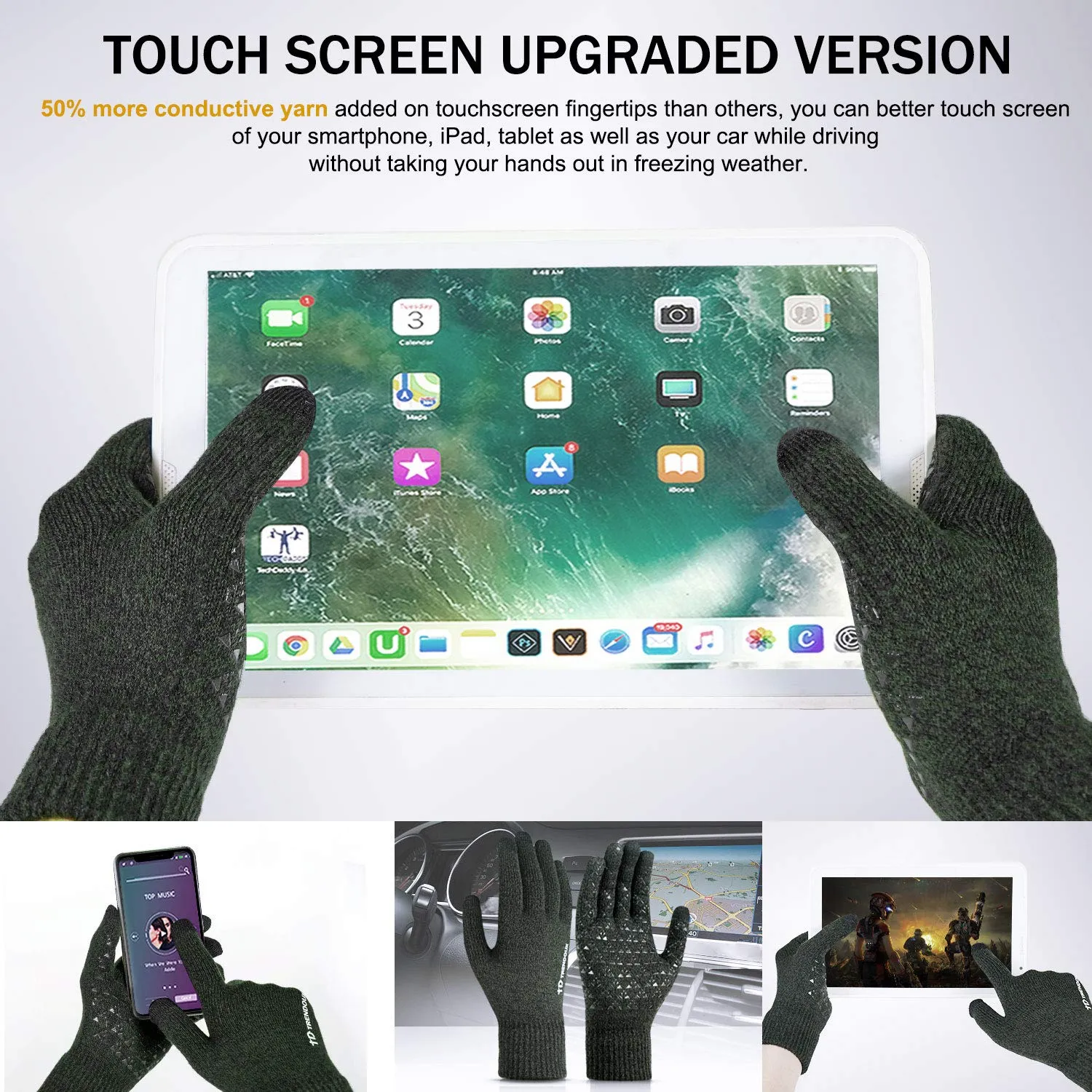 TRENDOUX Winter Knit Touch Screen Gloves, Midnight Green, XL - immagine 2