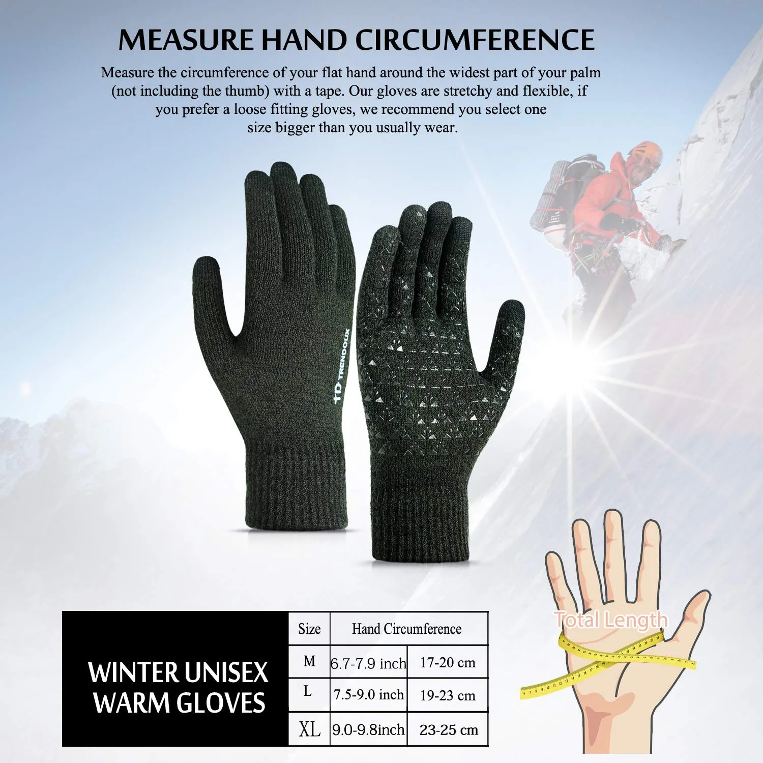 TRENDOUX Winter Knit Touch Screen Gloves, Midnight Green, XL - immagine 5