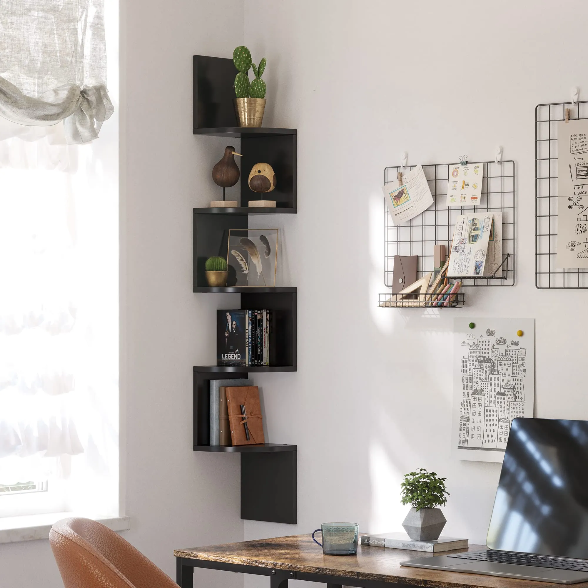 VASAGLE Libreria Angolare da Muro a 5 Ripiani, 126 x 20 cm, Nero Inchiostro LBC20BK - immagine 3